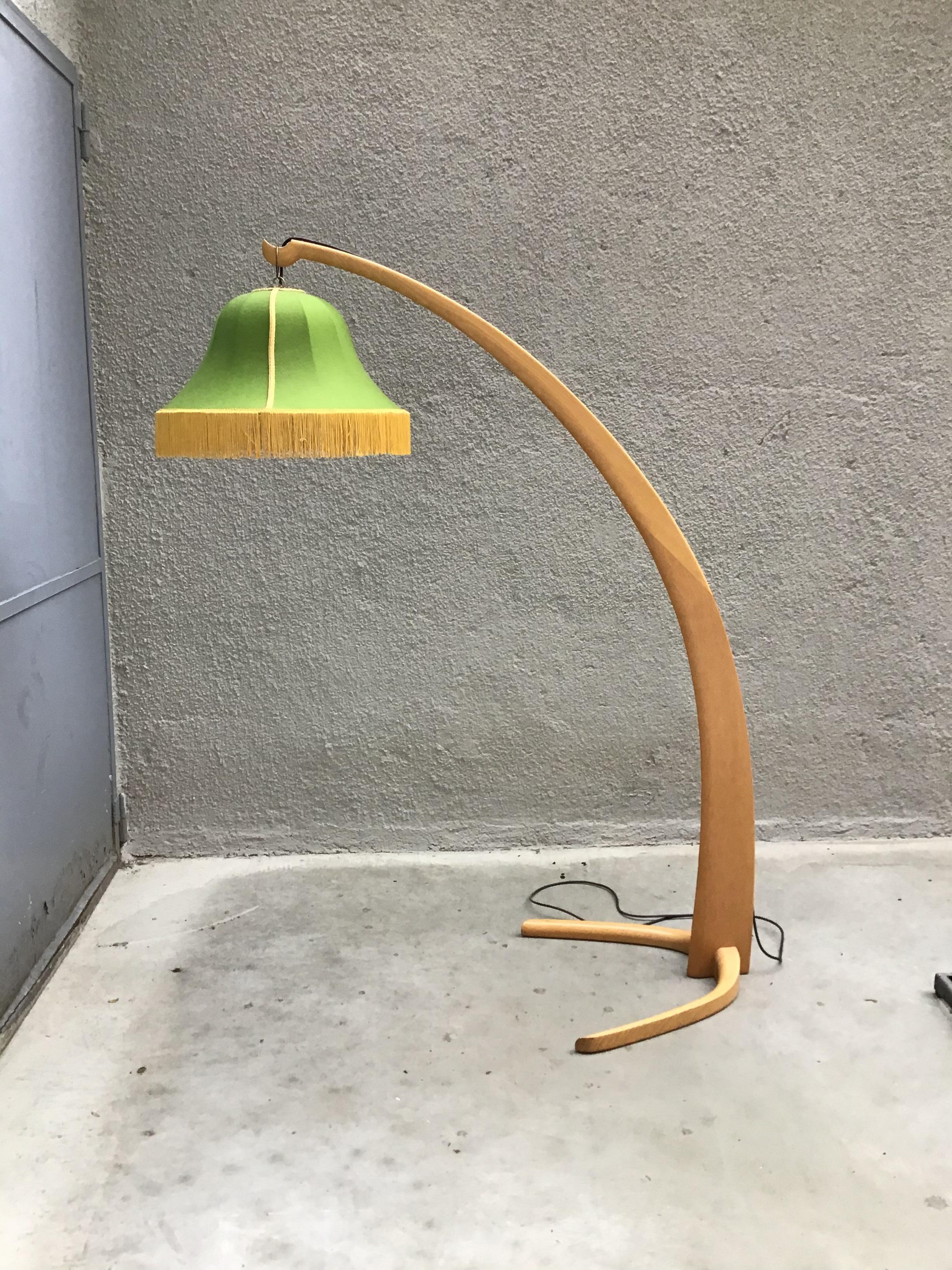 BBPR “Stile” Floor Lamp 1950 Wood Fabric Lampshade 1950 Brass, Italy For Sale 1