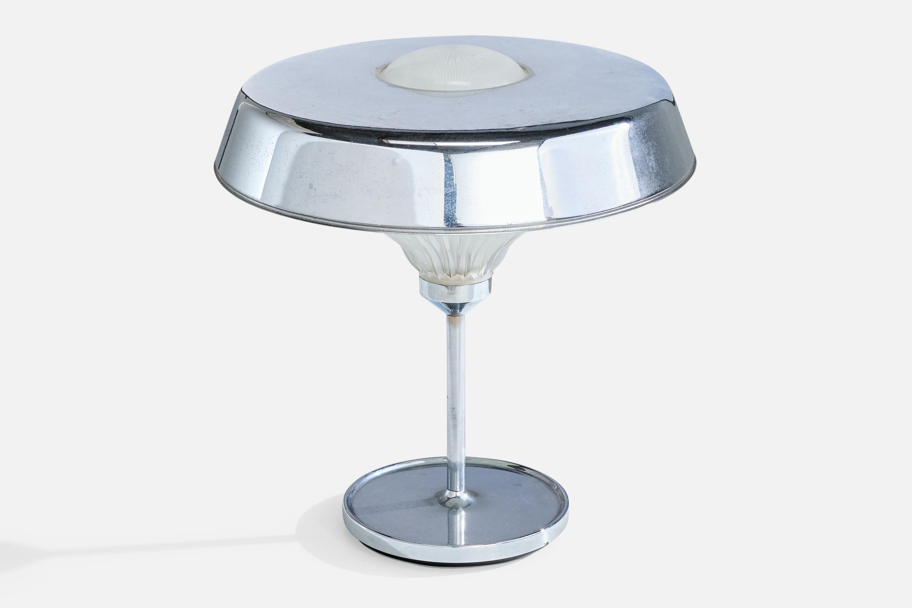 Mid-Century Modern BBPR, lampe de table, métal chromé, verre, Italie, années 1970 en vente