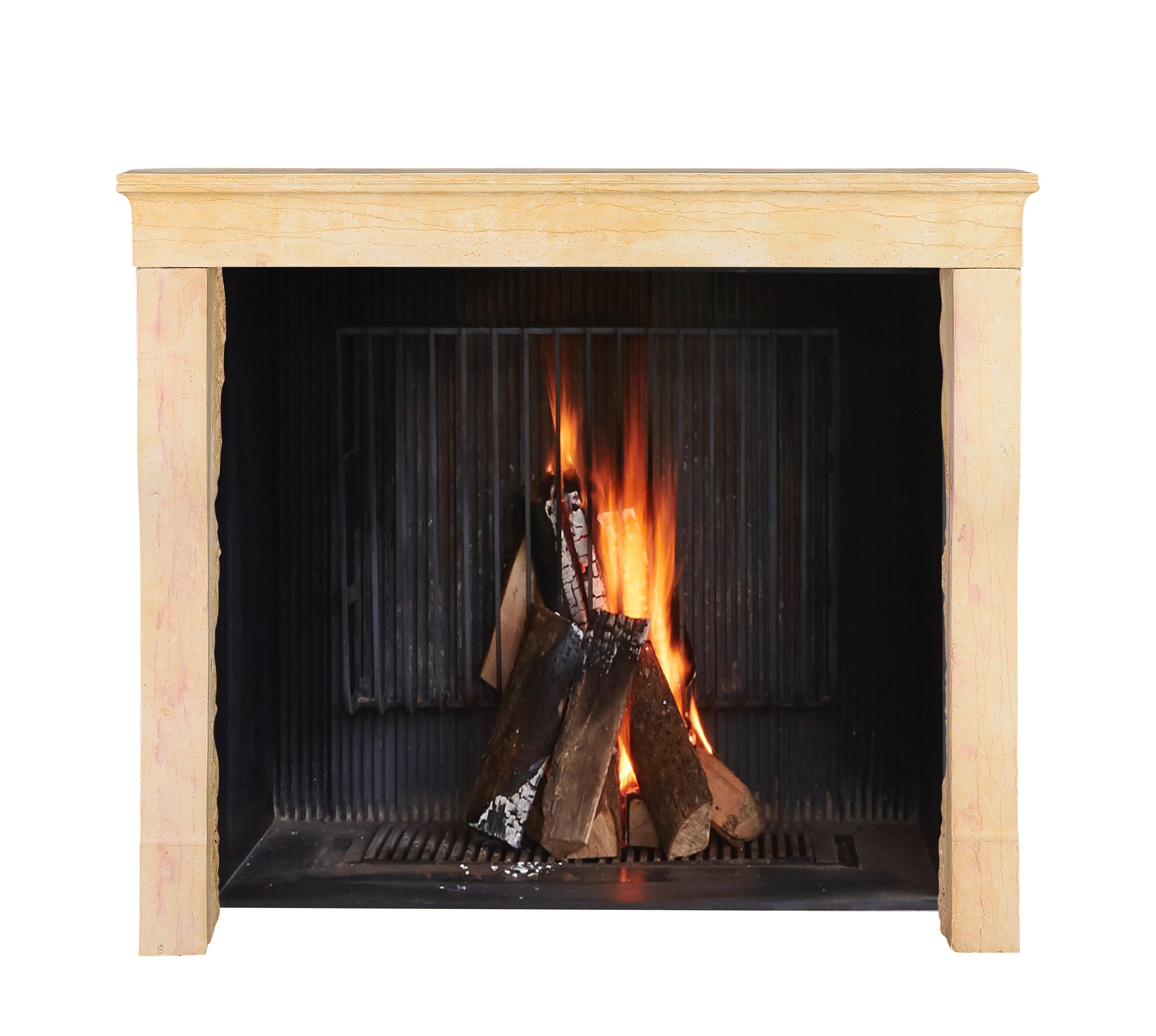 Hand-Carved BBQ Fit French Timeless Stone Reclaimed Fireplace Mantel From Burgundy For Sale