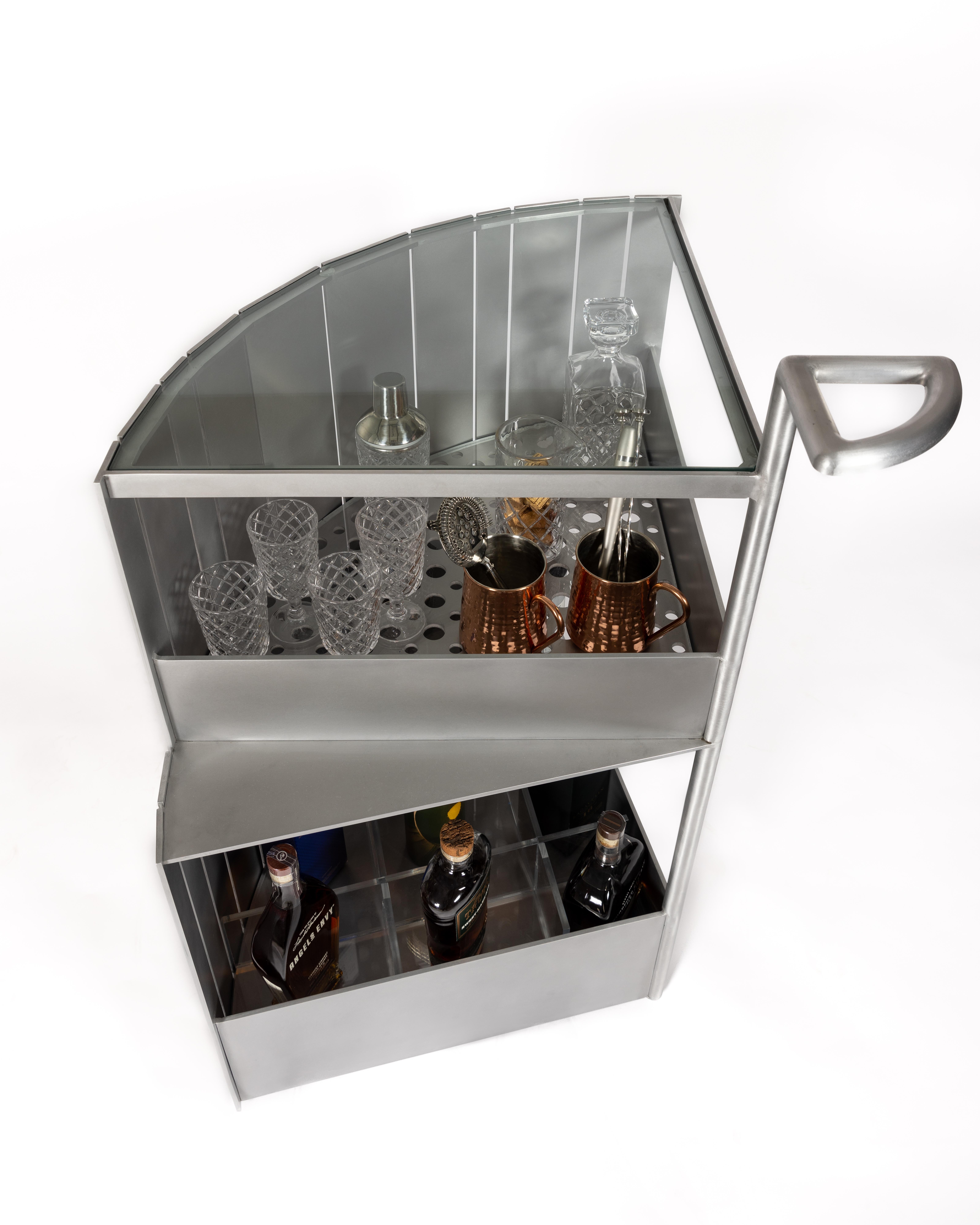 BC Bar Cart by Jonathan Nesci in Machined and Waxed Aluminum Plate, acrylic  For Sale 4