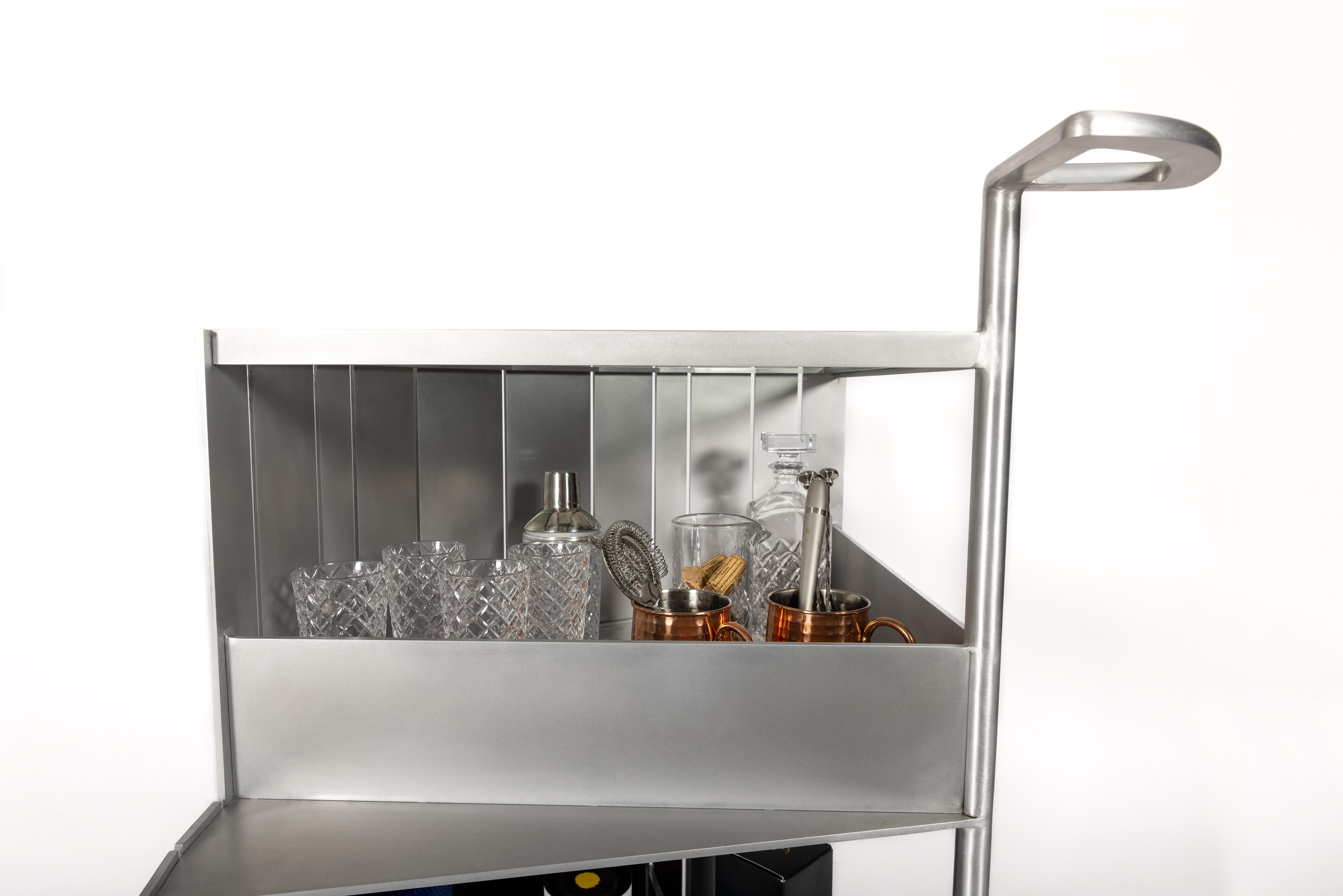 BC Bar Cart by Jonathan Nesci in Machined and Waxed Aluminum Plate, acrylic  For Sale 6