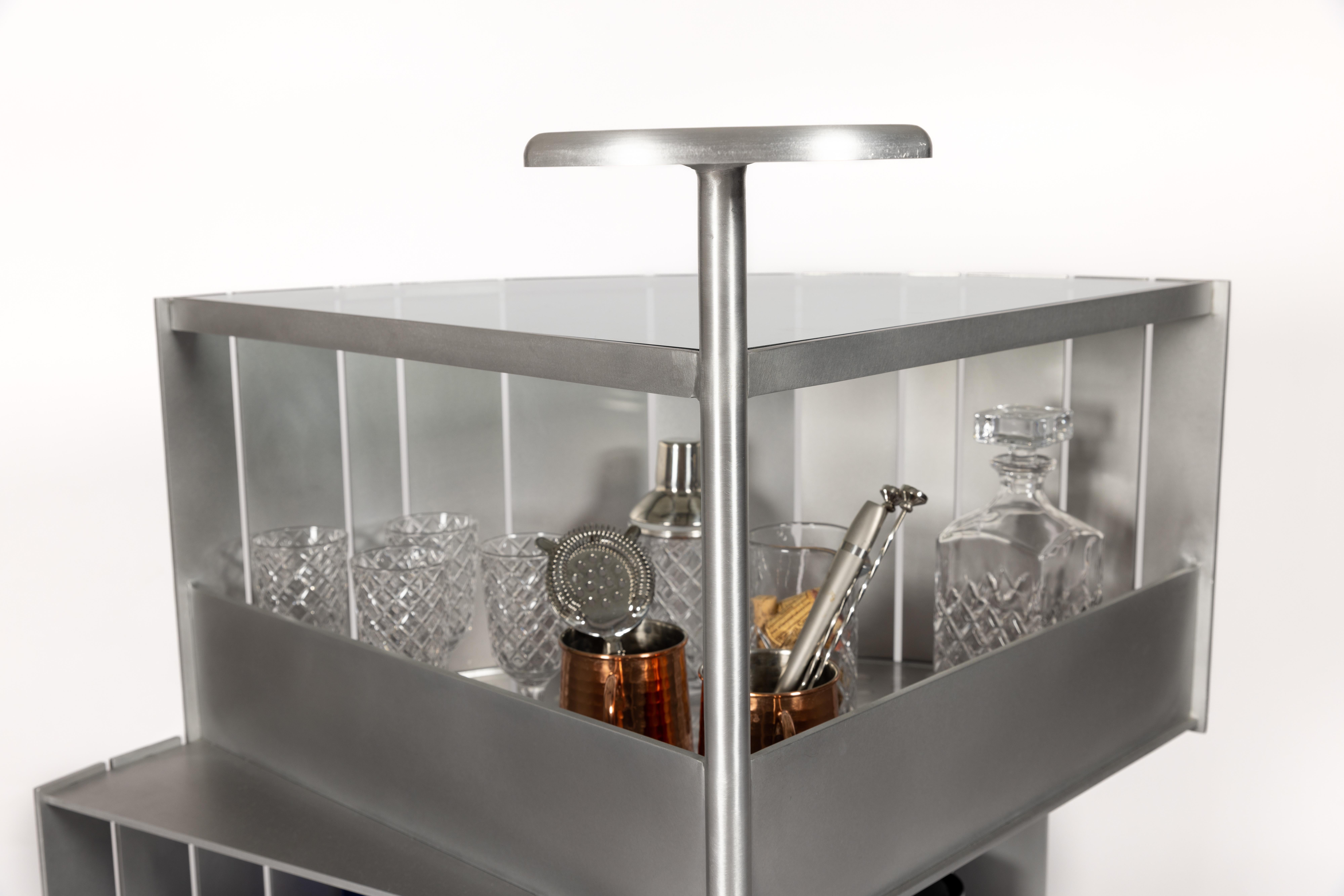 BC Bar Cart by Jonathan Nesci in Machined and Waxed Aluminum Plate, acrylic  For Sale 11