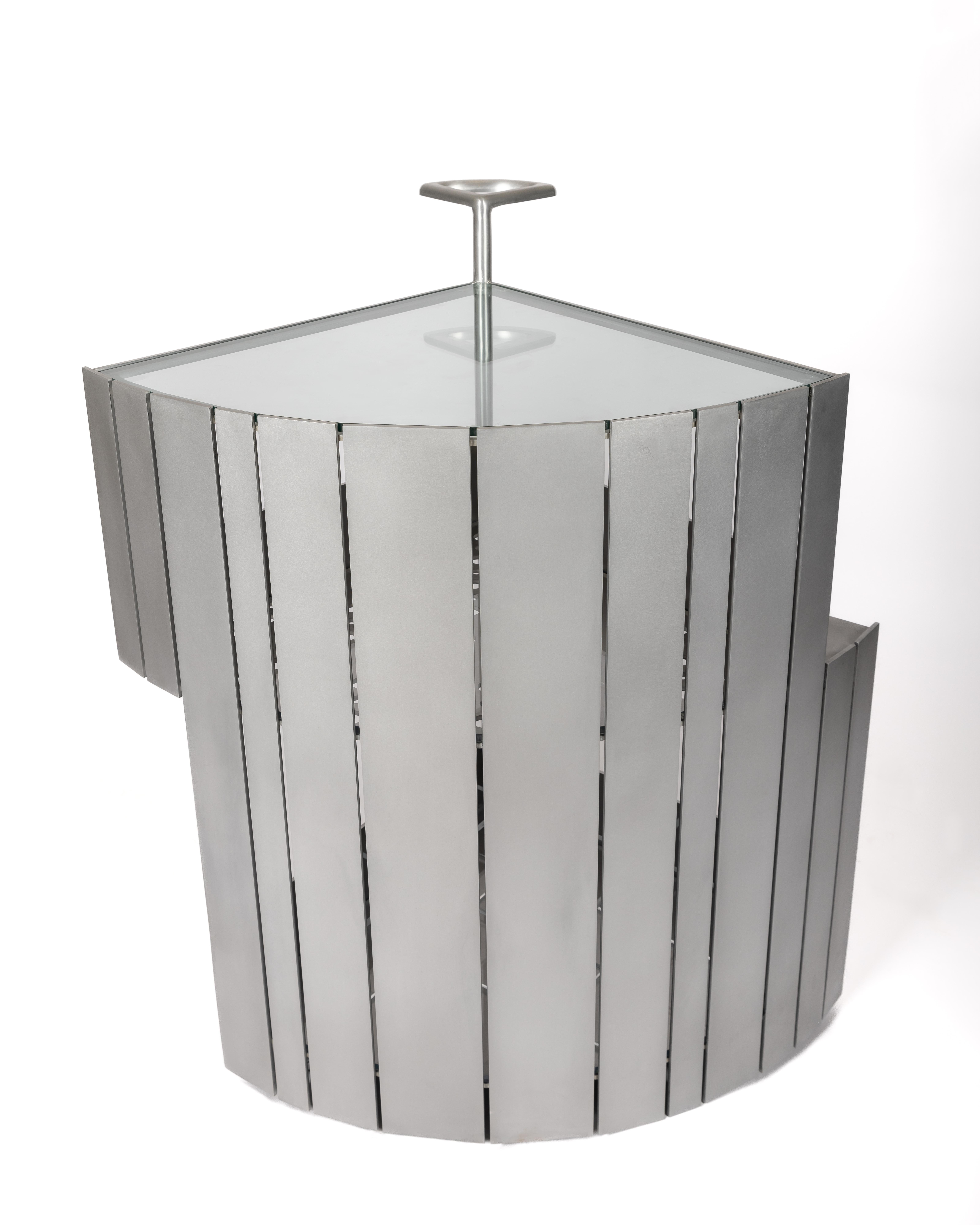 Minimalist BC Bar Cart by Jonathan Nesci in Machined and Waxed Aluminum Plate, acrylic  For Sale