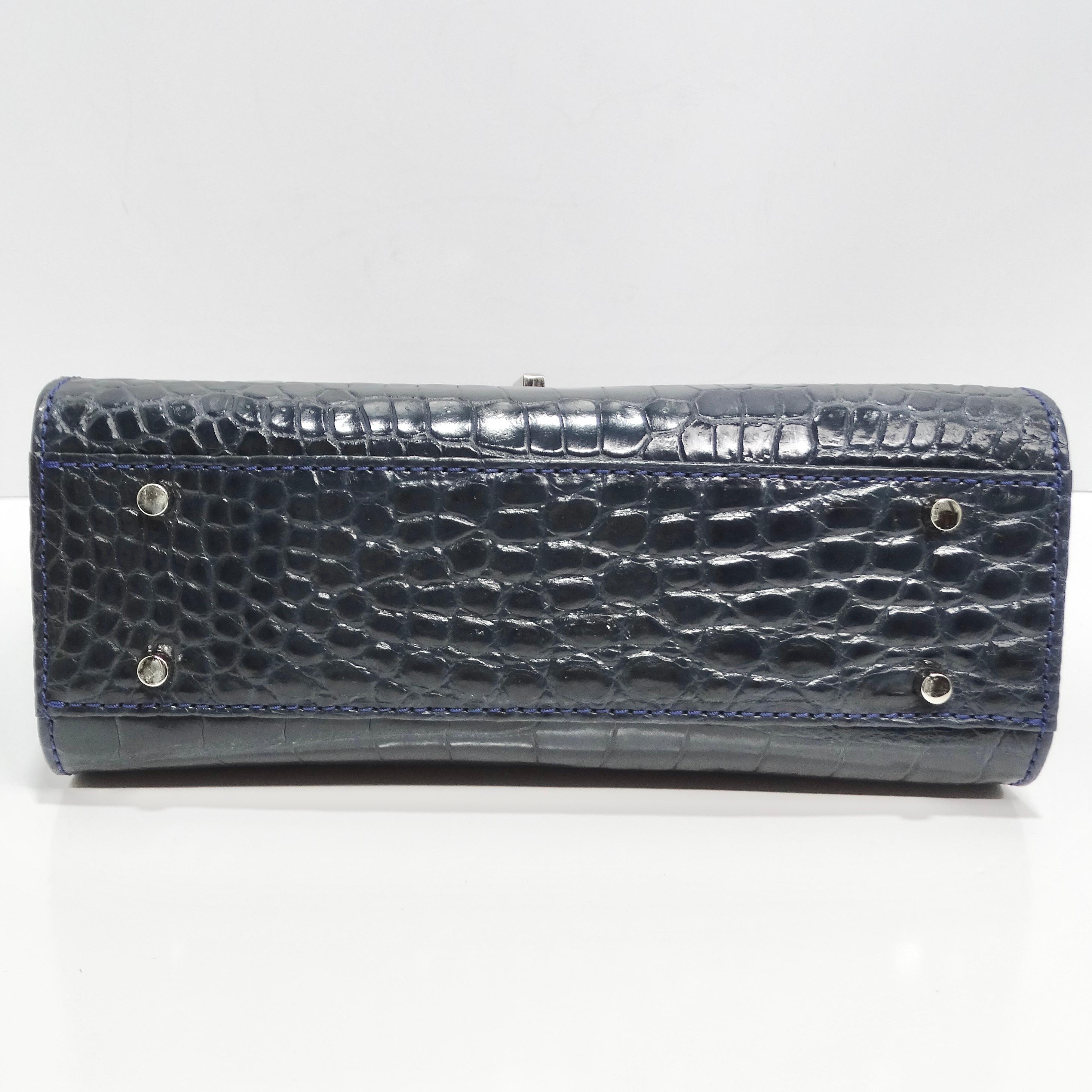 BC Luxury Blue Crocodile Leather Top Handle Bag For Sale 2