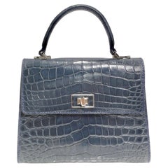 BC Borsa di lusso in pelle di coccodrillo blu con manico superiore