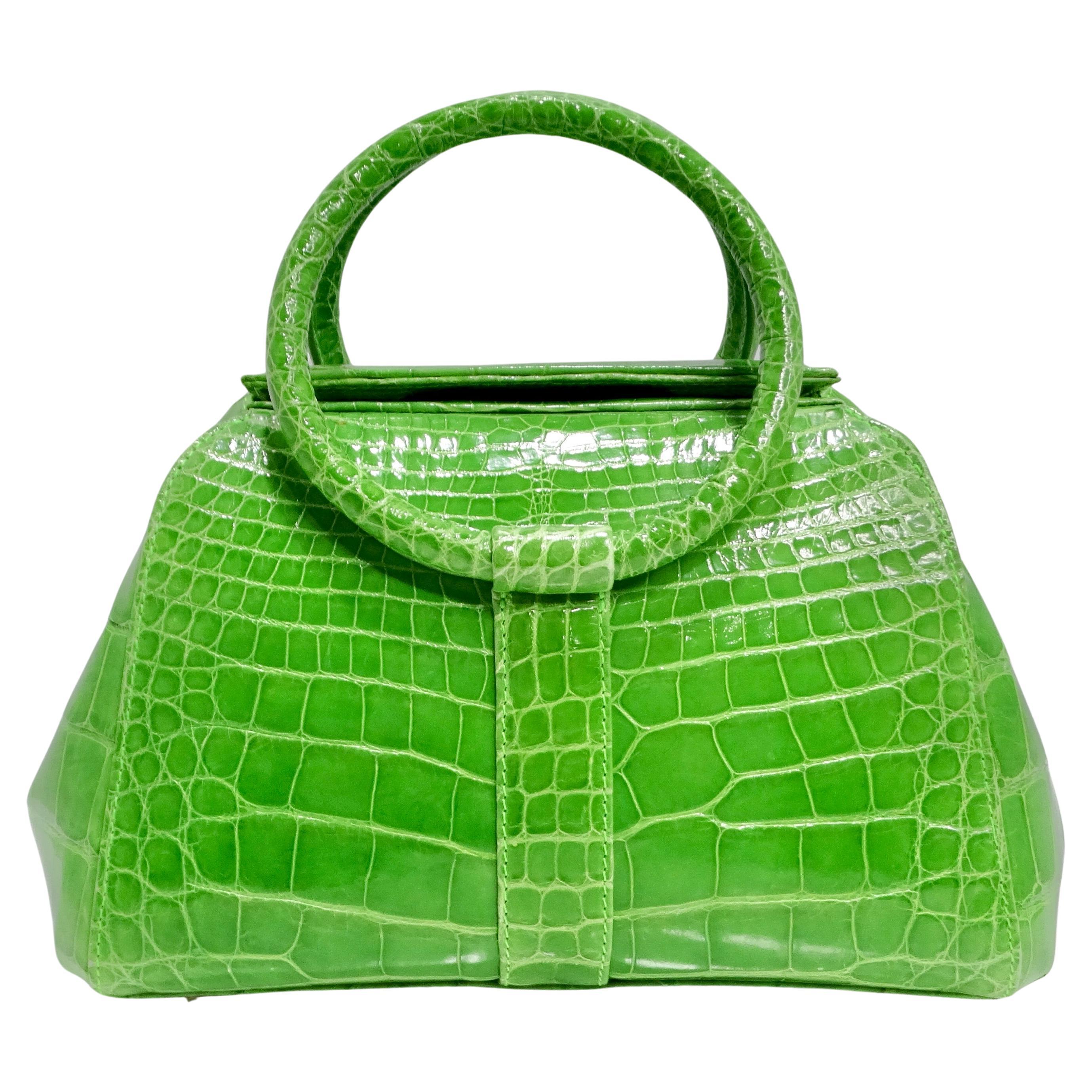 BC Luxury Green Crocodile Top Handle Bag For Sale