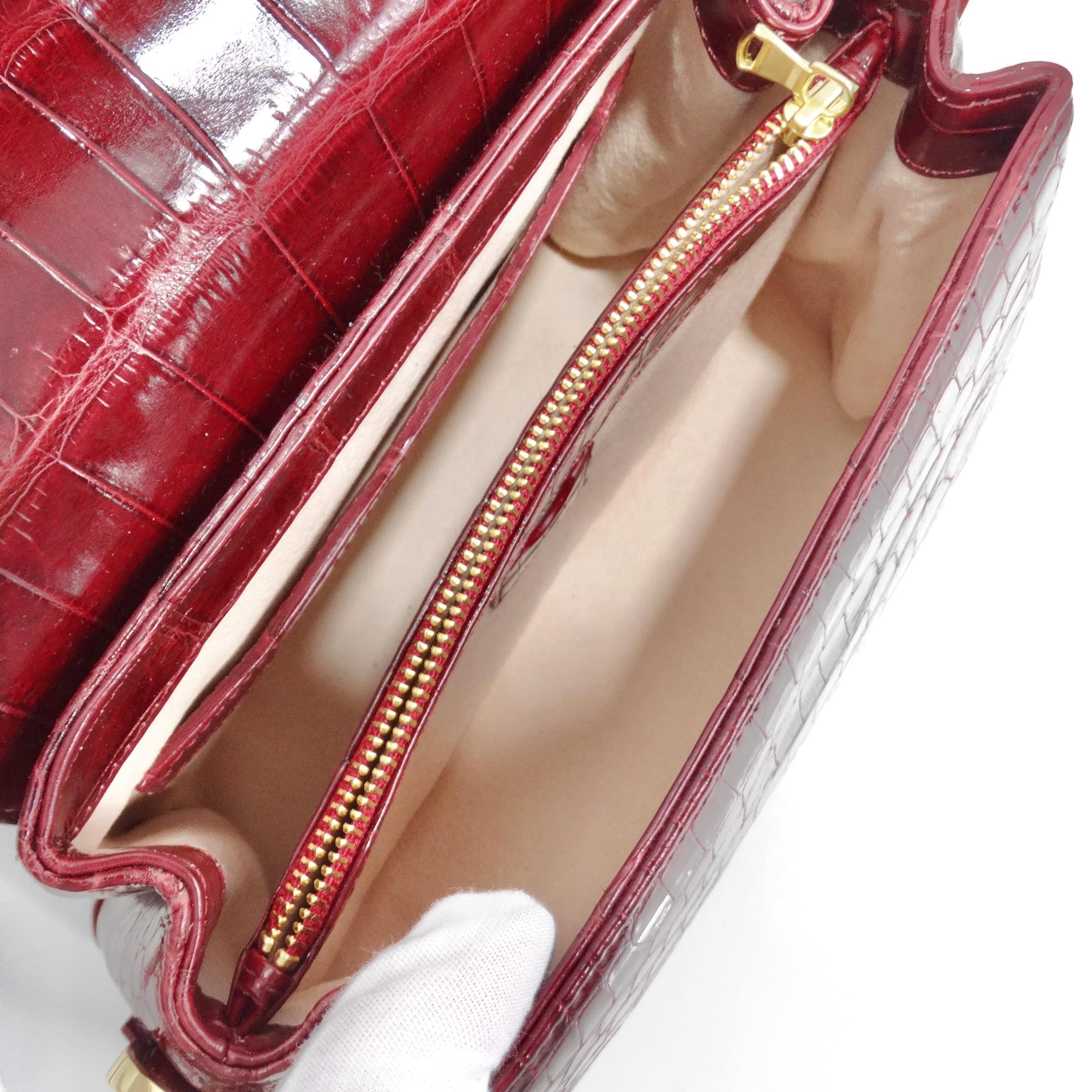 BC Luxury Red Crocodile Leather Structured Handbag For Sale 3