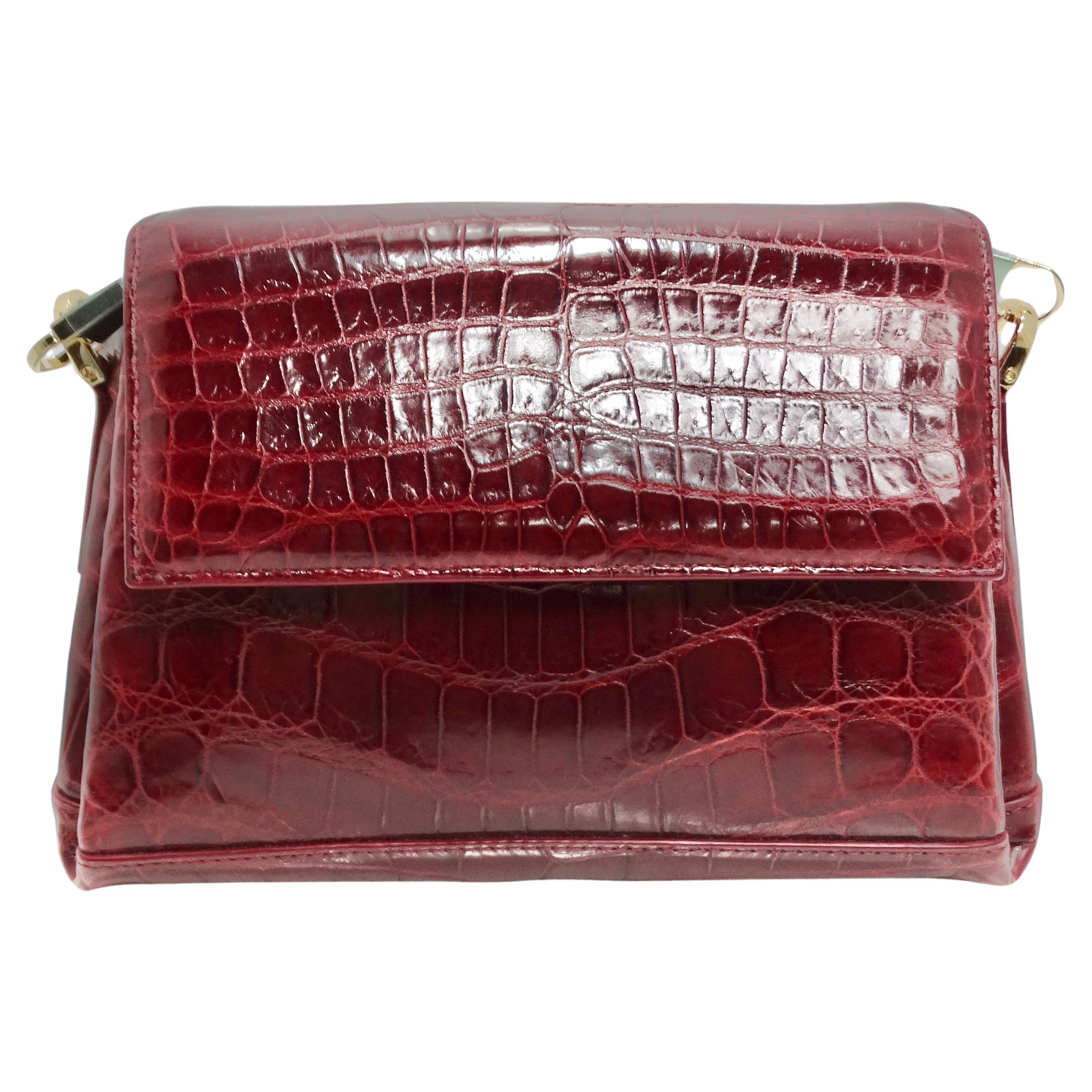 BC Luxury Red Crocodile Leather Structured Handbag For Sale