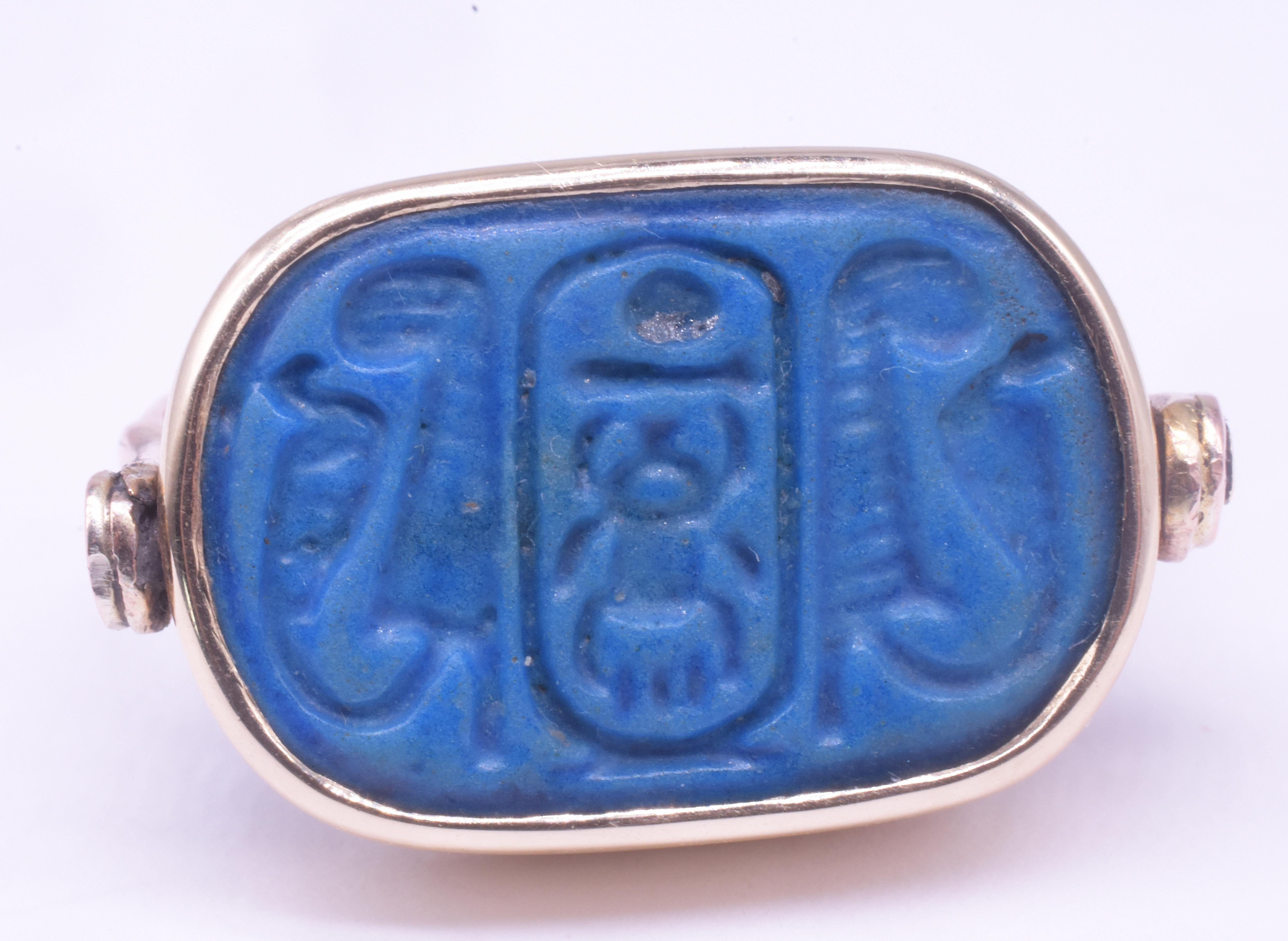 BC2000 Egyptian Middle Kingdom Blue Plaque Faience Ring 5