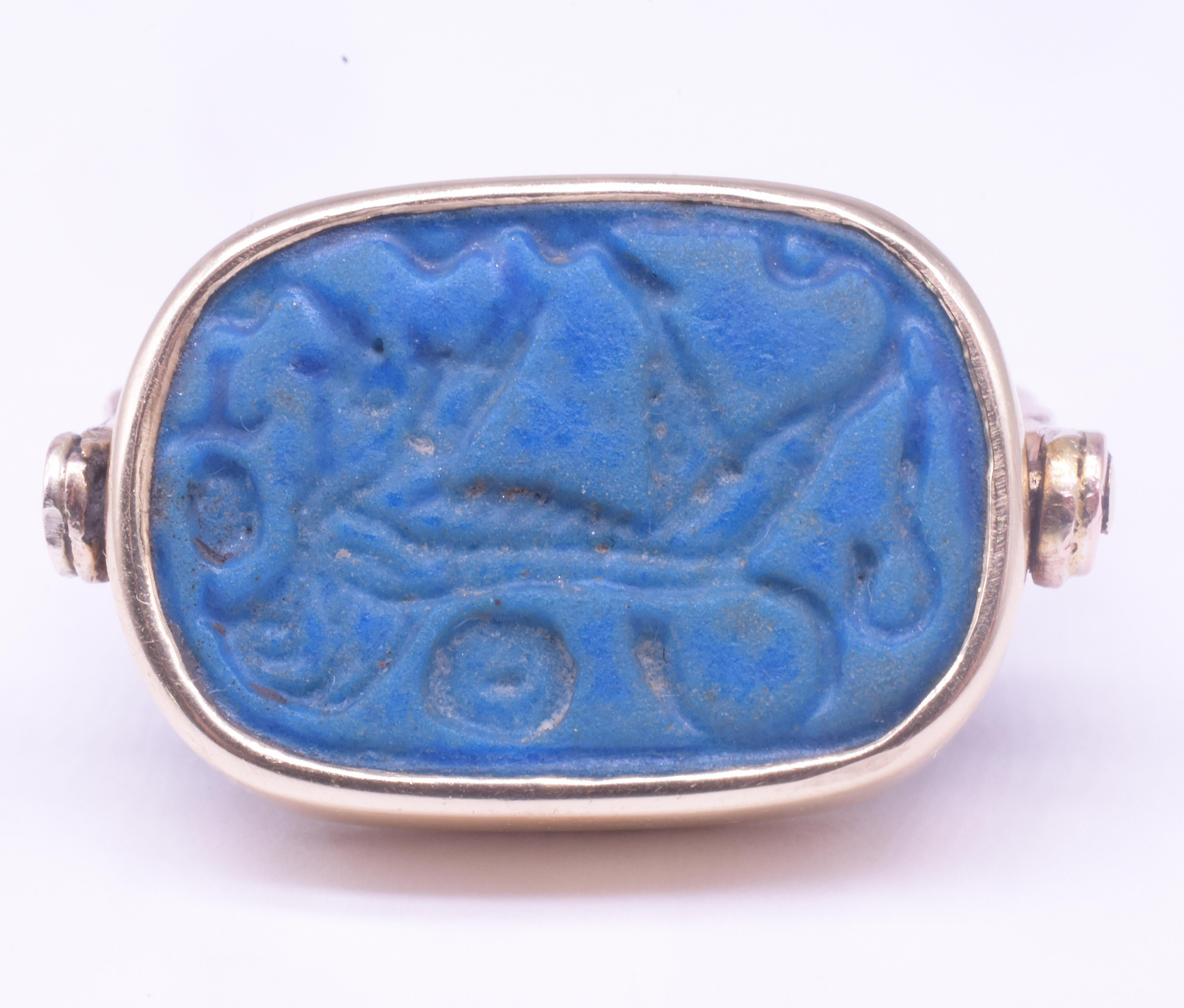 BC2000 Egyptian Middle Kingdom Blue Plaque Faience Ring 6