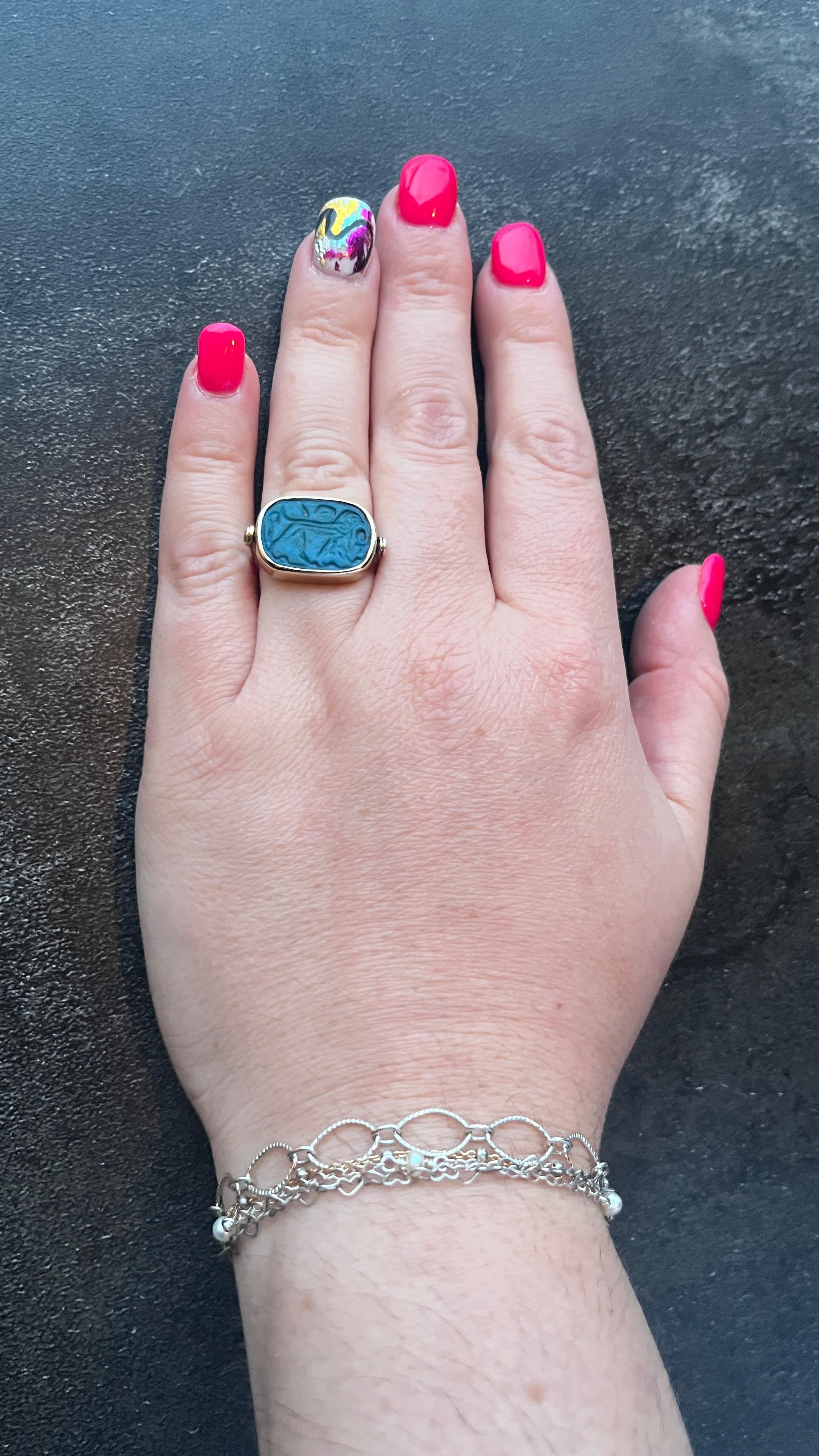 BC2000 Egyptian Middle Kingdom Blue Plaque Faience Ring 8
