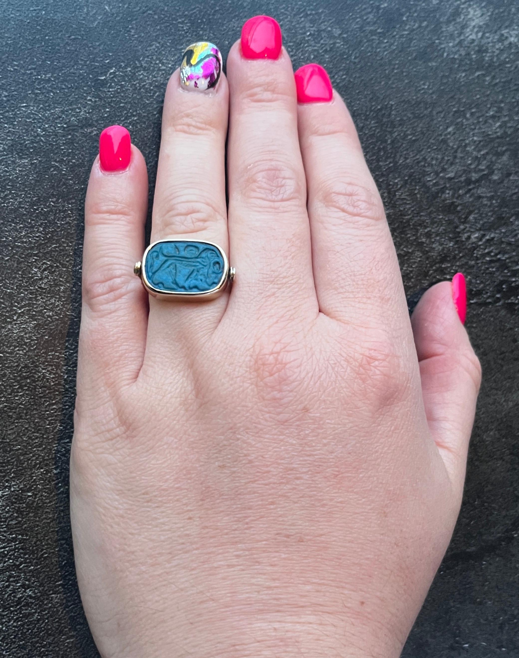 BC2000 Egyptian Middle Kingdom Blue Plaque Faience Ring 9