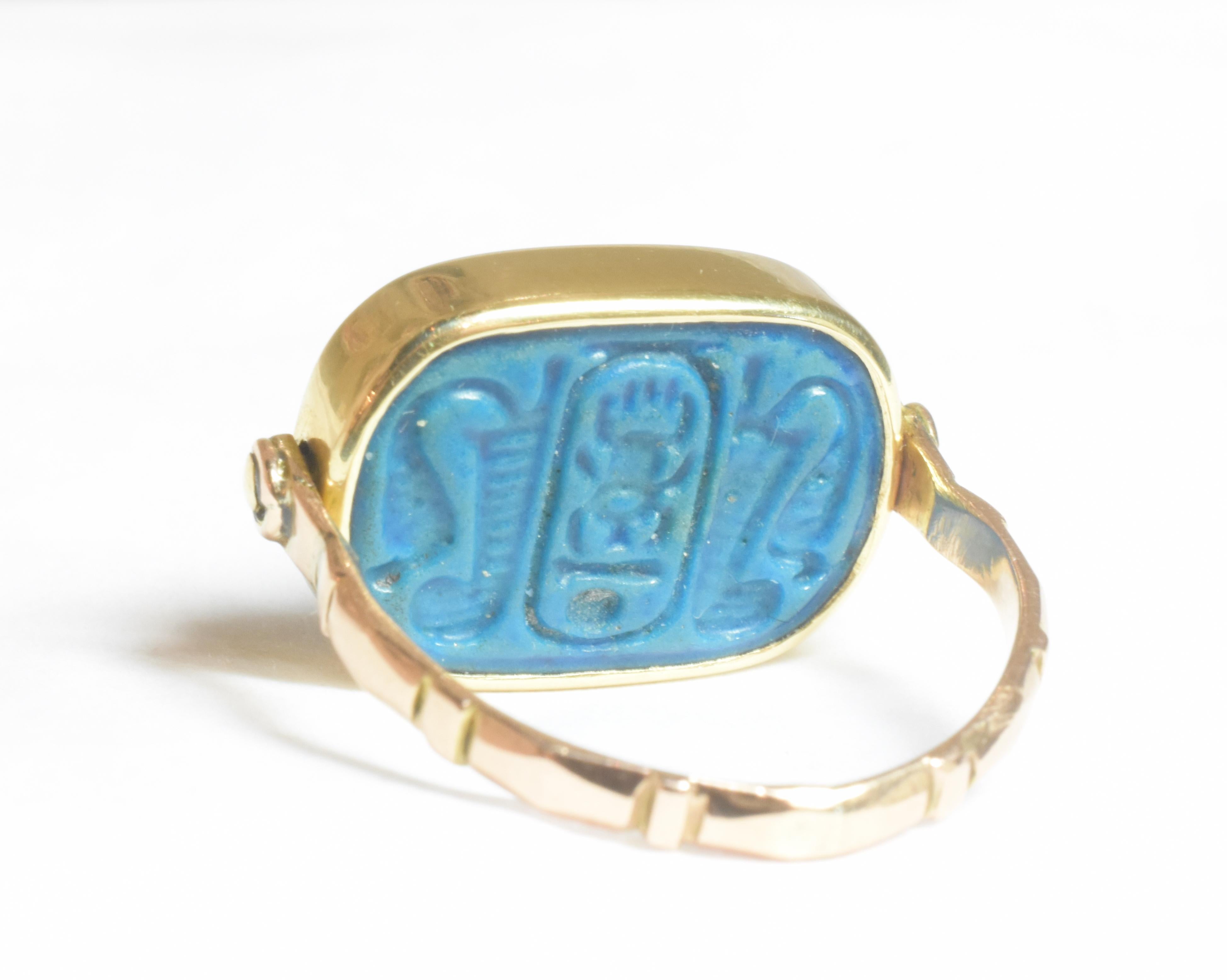 BC2000 Egyptian Middle Kingdom Blue Plaque Faience Ring In Excellent Condition In Baltimore, MD