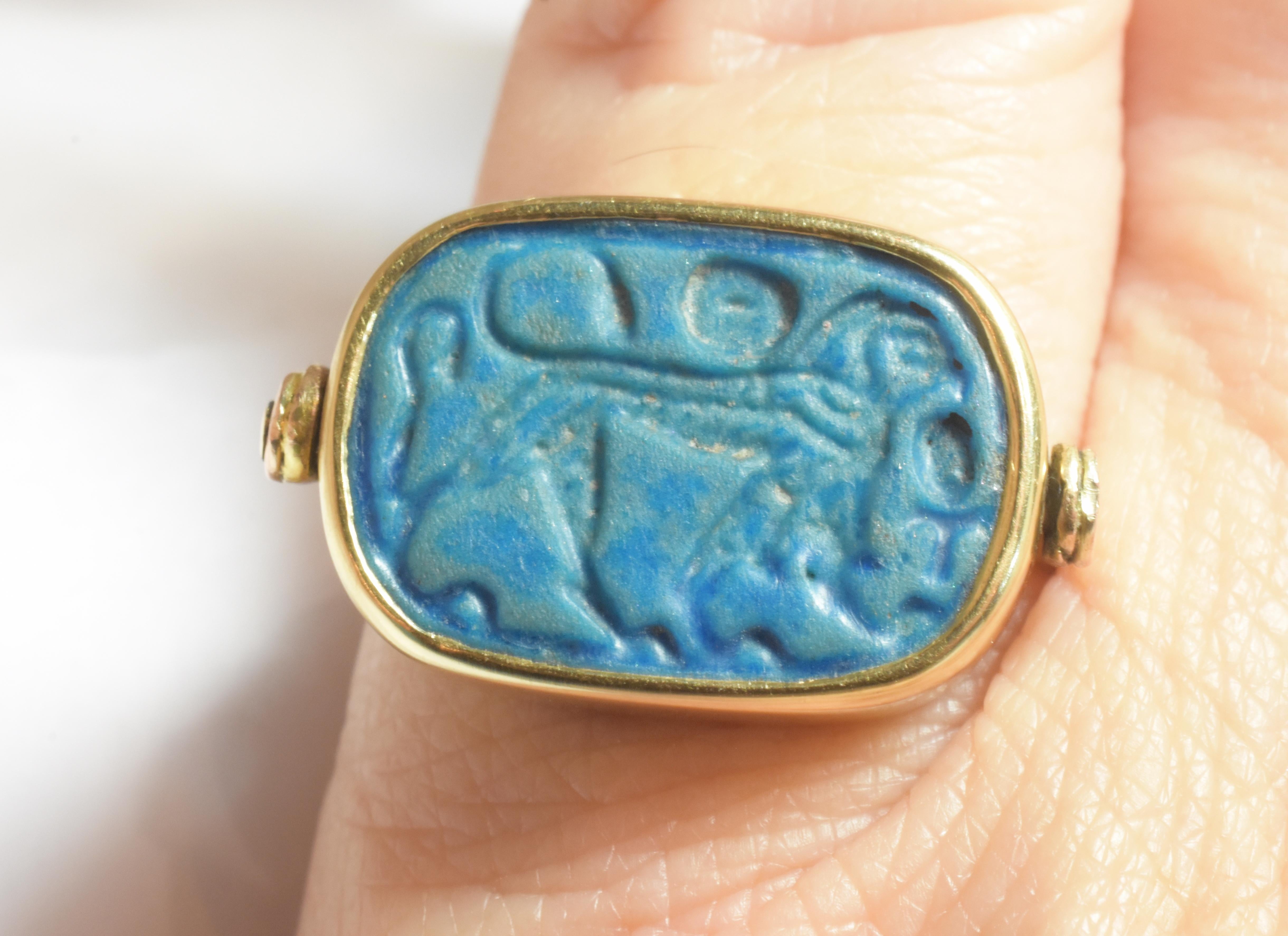 BC2000 Egyptian Middle Kingdom Blue Plaque Faience Ring 1