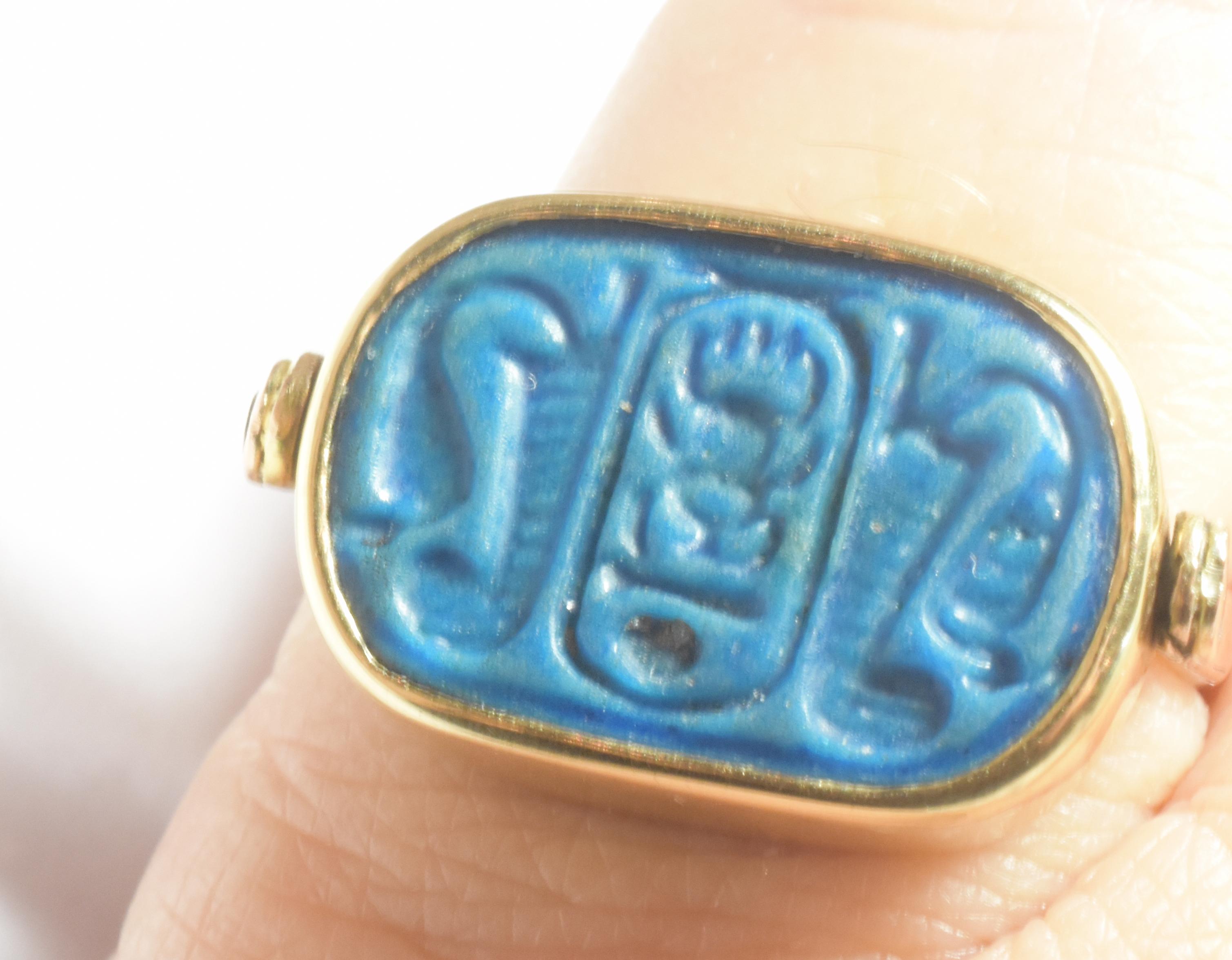 BC2000 Egyptian Middle Kingdom Blue Plaque Faience Ring 2