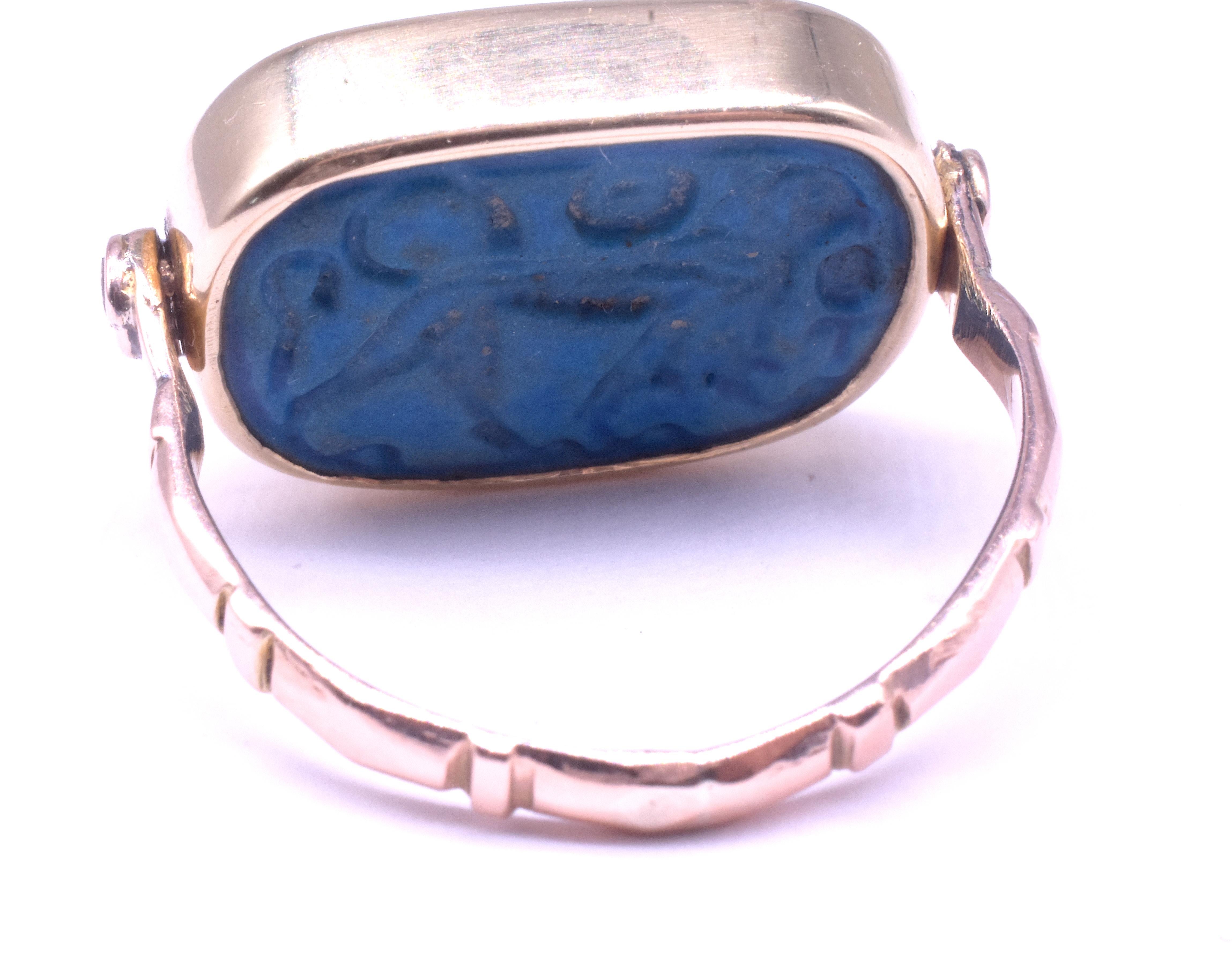 BC2000 Egyptian Middle Kingdom Blue Plaque Faience Ring 3