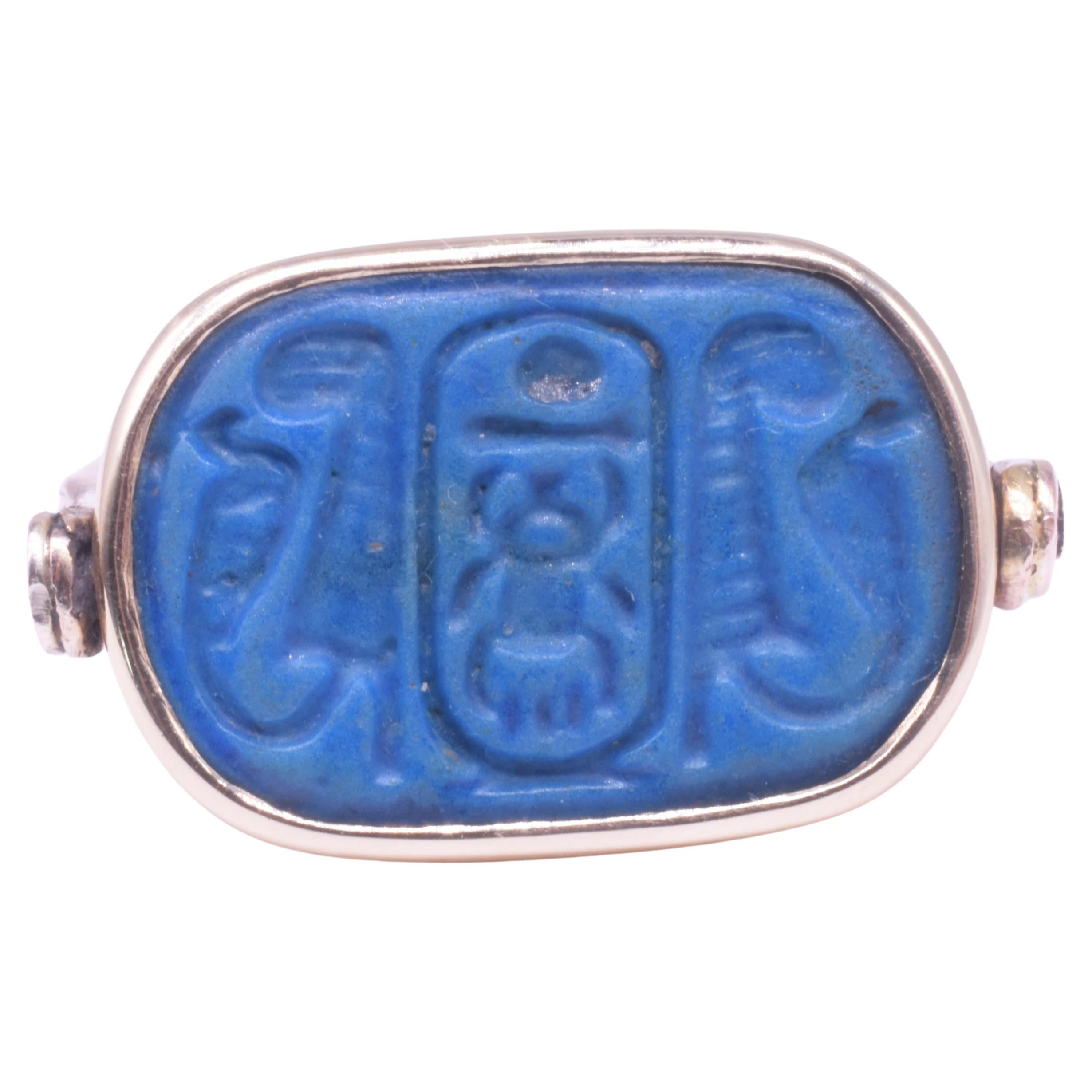 BC2000 Egyptian Middle Kingdom Blue Plaque Faience Ring