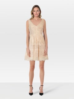BCBG Max Azria - Mini robe à col V en dentelle beige Taille XS
