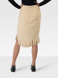 BCBG Max Azria Beige Leather Flared Hem Skirt Size S