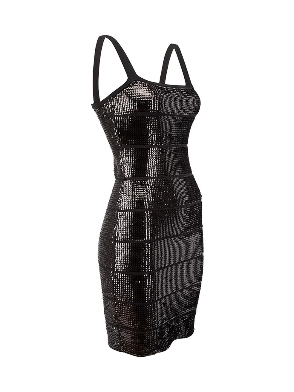 CONDITION is Never worn, with tags. No visible wear to dress is evident on this new BCBG Max Azria designer resale item.
  
  Details
  Black
  Synthetic
  Mini bandage dress
  Sequinned
  Stretchy shoulder straps
  Back zip closure with hook and