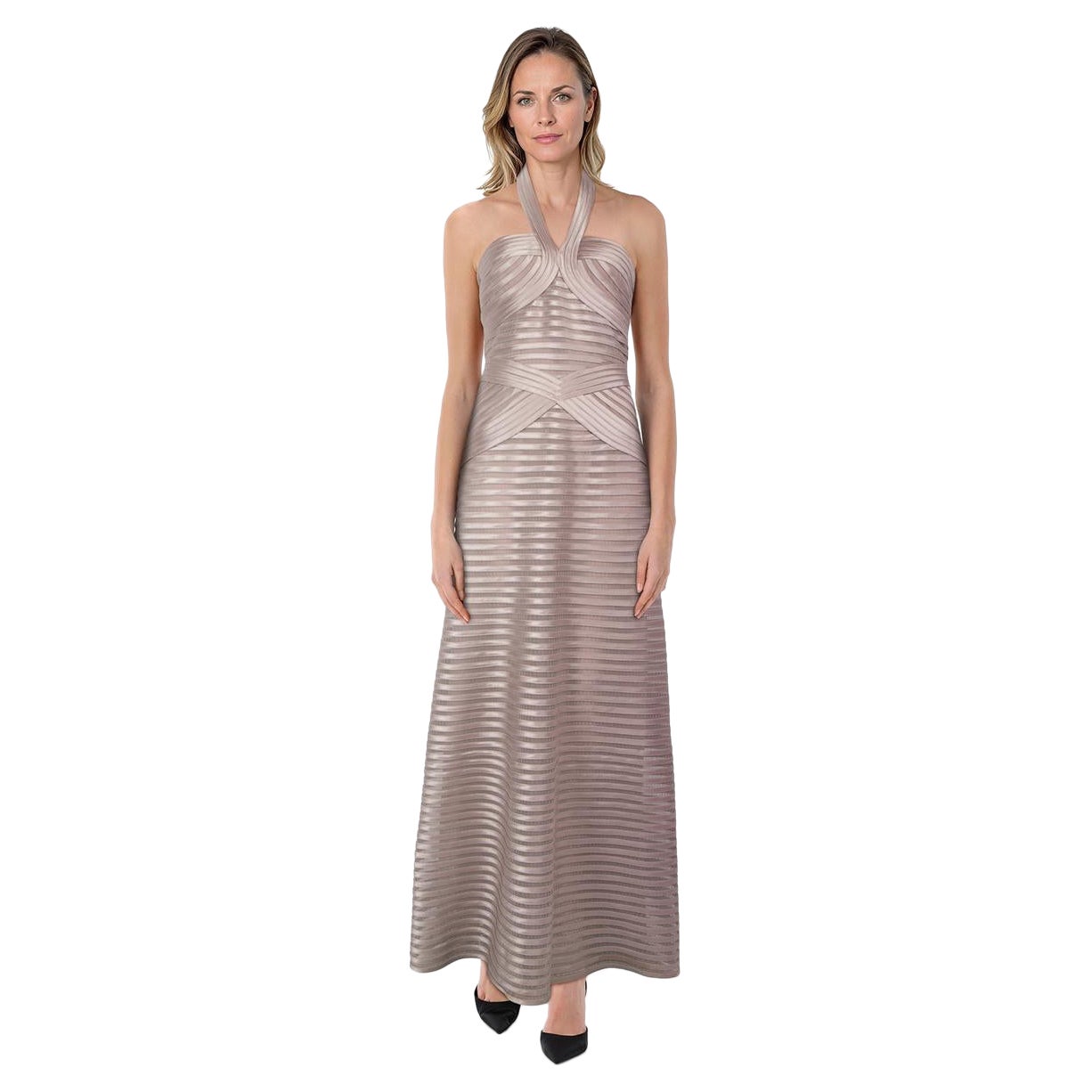 BCBG Max Azria Rosa gestreiftes Maxikleid mit Rollkragen Größe M im Angebot