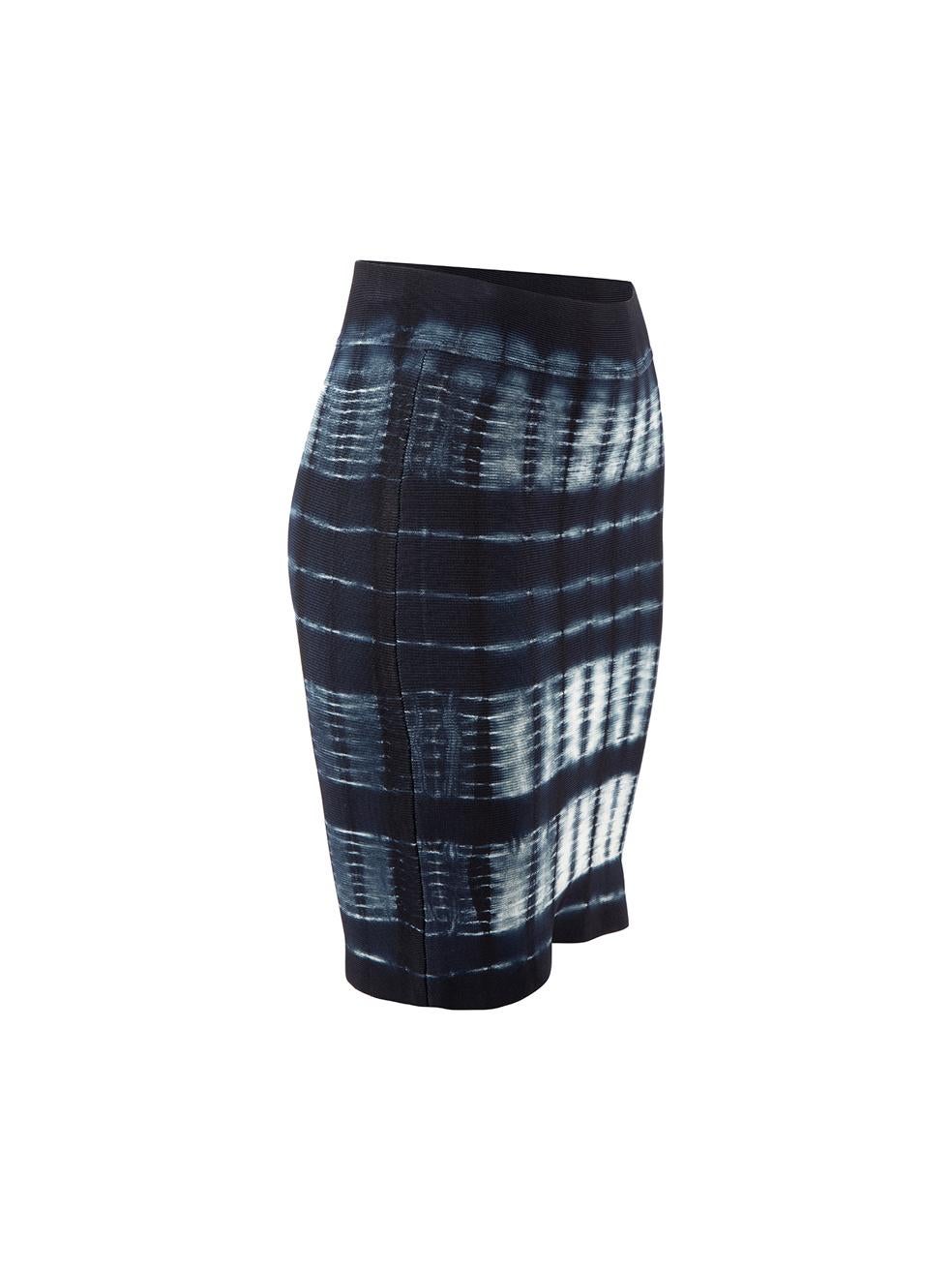 CONDITION is Very good. Minimal wear to skirt is evident. Minimal wear to the waistband where a hanger imprint is evident on this used BCBG Max Azria designer resale item. 
 
 Details
  Blue
 Synthetic
 Mini body con skirt
 Tie dye pattern
