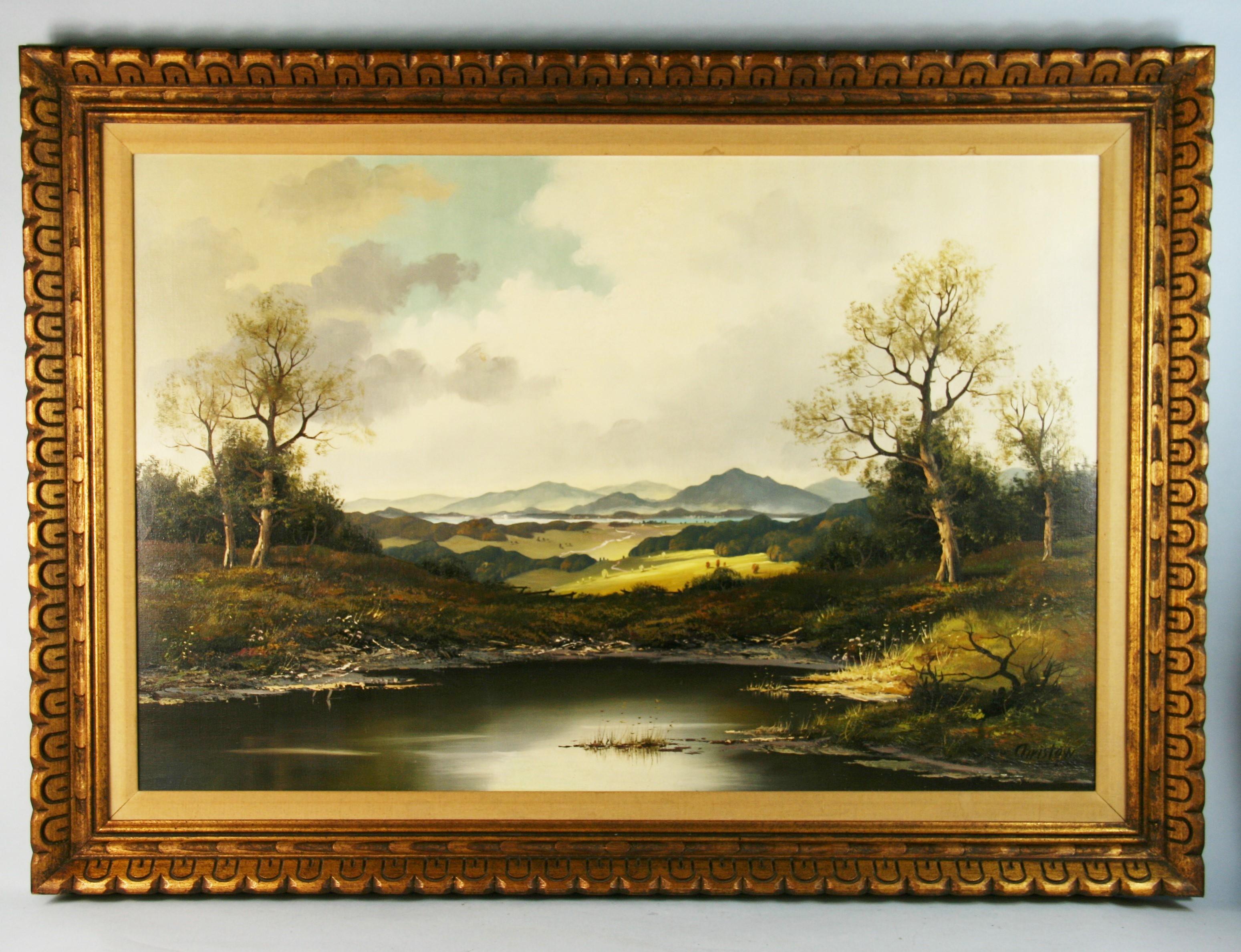 Oversized German Bavarian Landscape 1960 - Painting by B.Christow