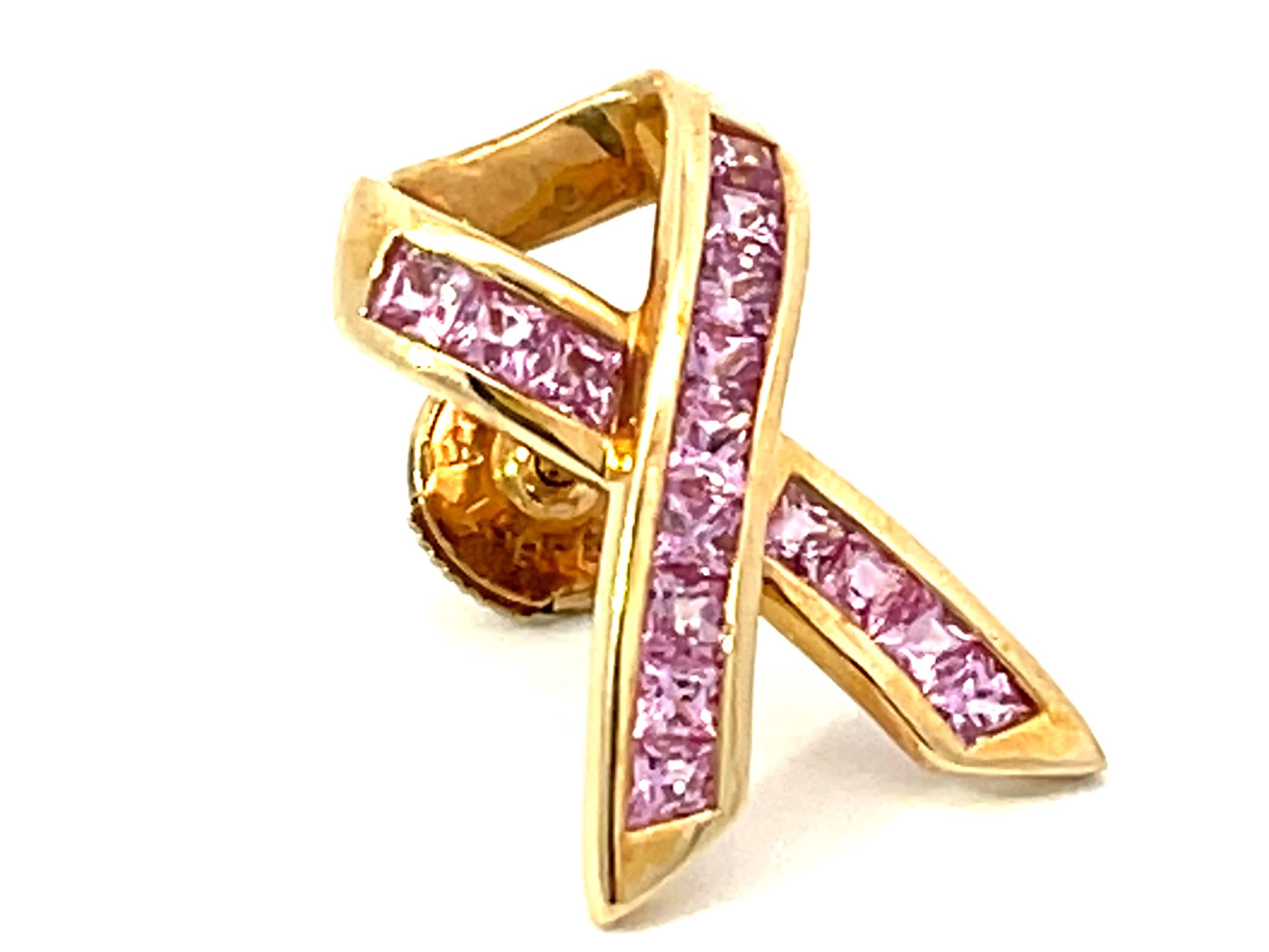 Modern BCRF Pink Ribbon Brooch in 14k Yellow Gold For Sale