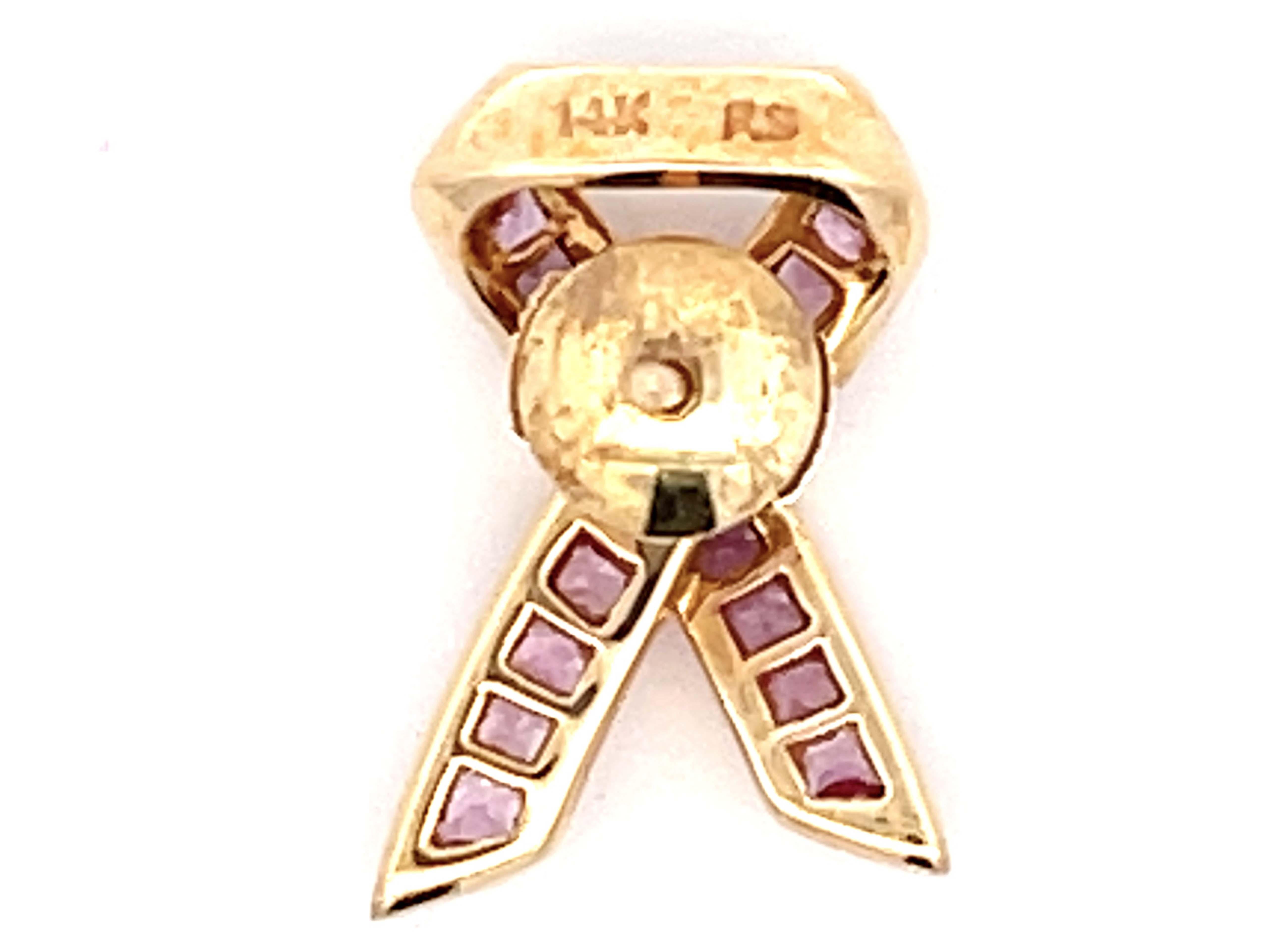 BCRF Pink Ribbon Brooch in 14k Yellow Gold In Excellent Condition For Sale In Honolulu, HI