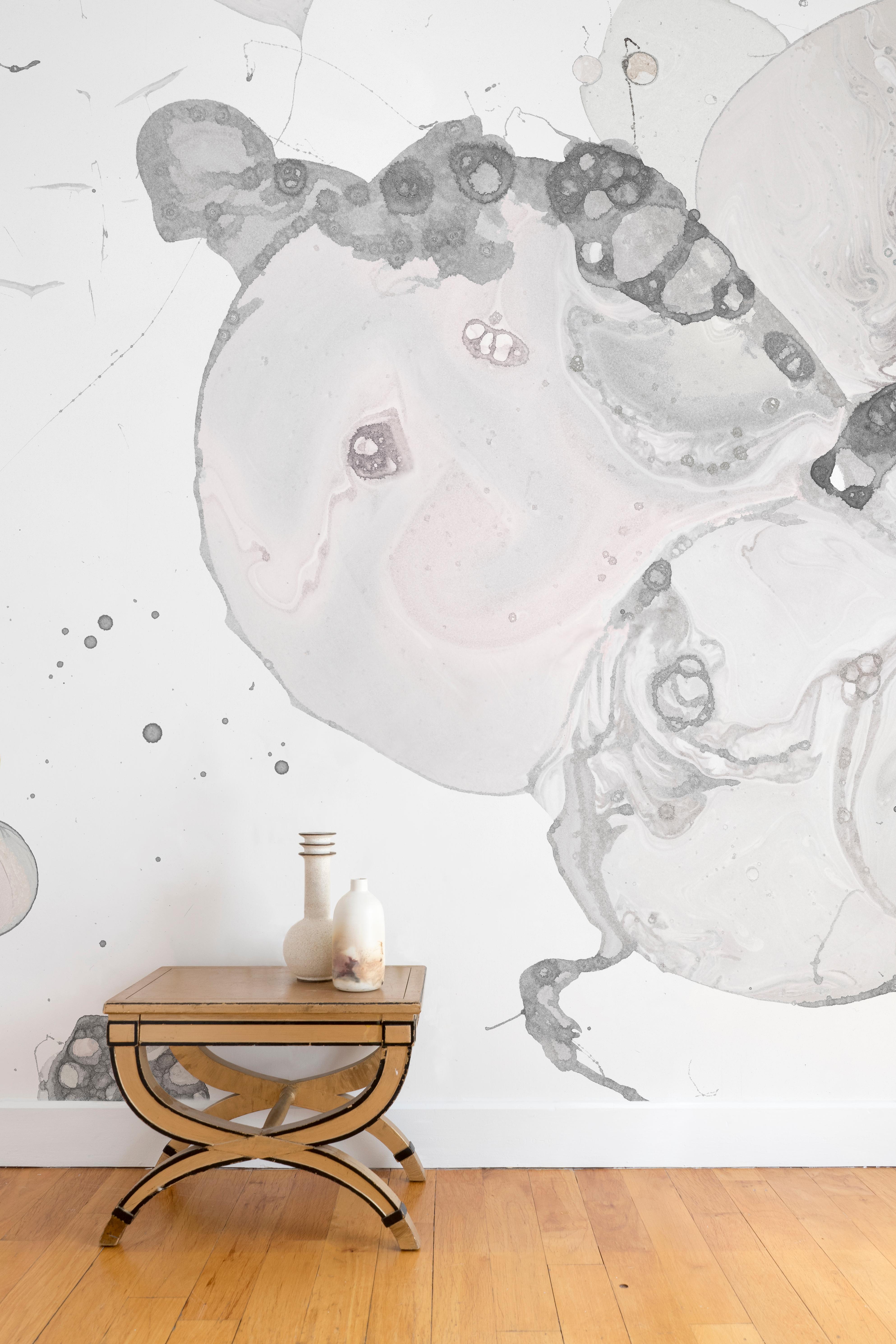 Modern BCXSY Microcosmos Drift Wallpaper or Wall Mural in Matte Grayscale Bubbles For Sale