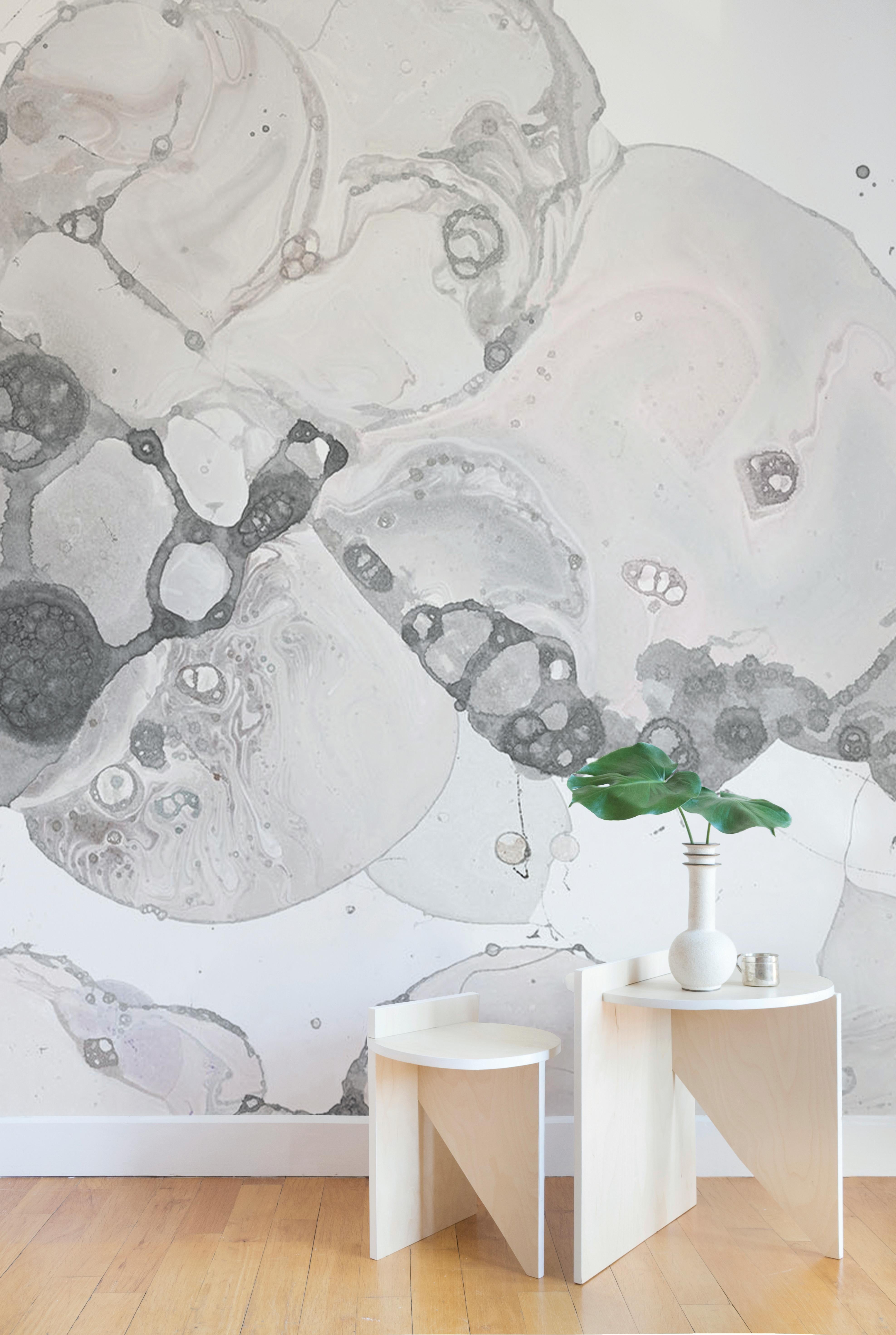 American BCXSY Microcosmos Drift Wallpaper or Wall Mural in Matte Grayscale Bubbles For Sale