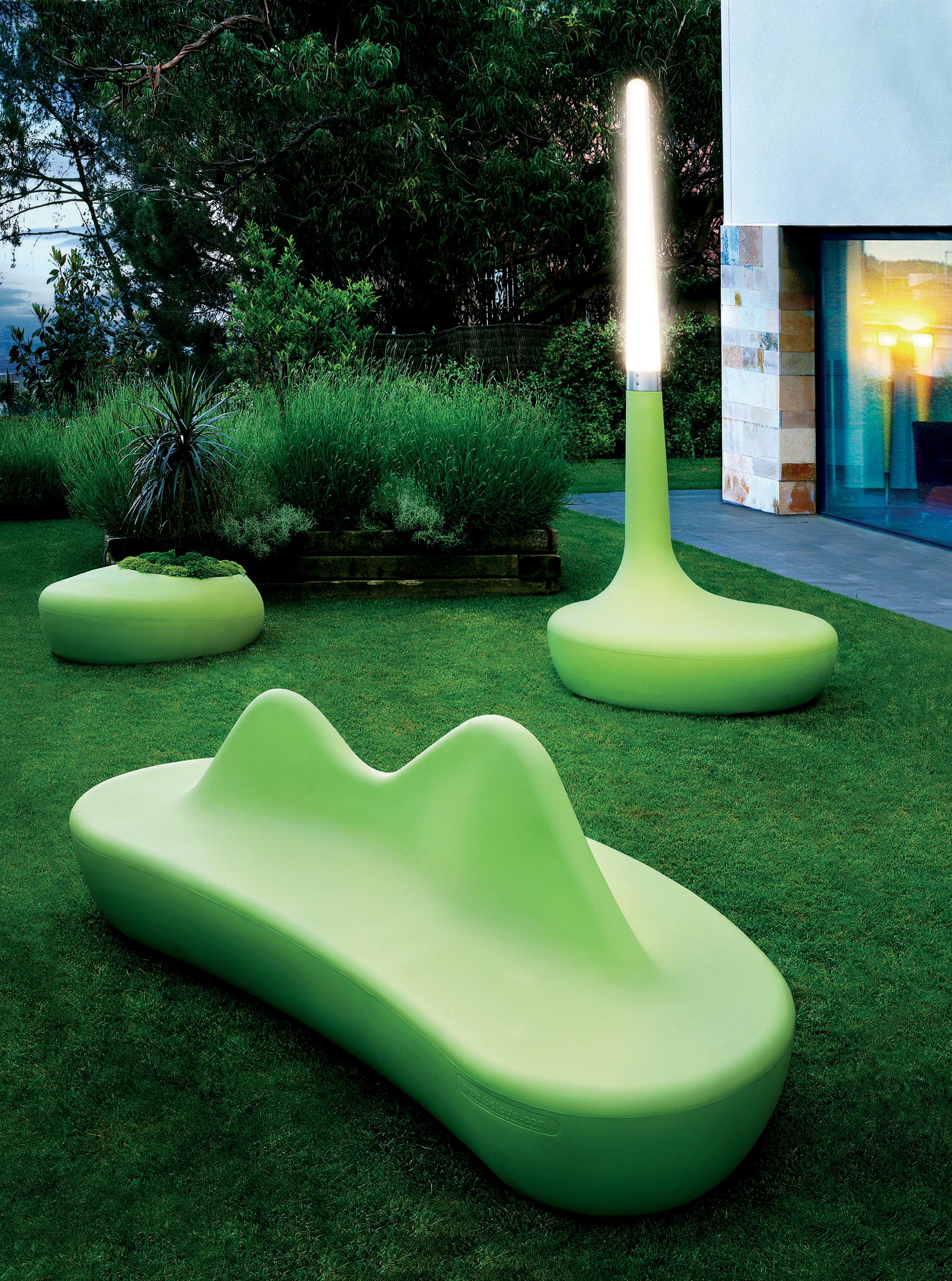 Spanish BDLove Public bench in green plastic designed by Ross Lovegrove model bdlove 