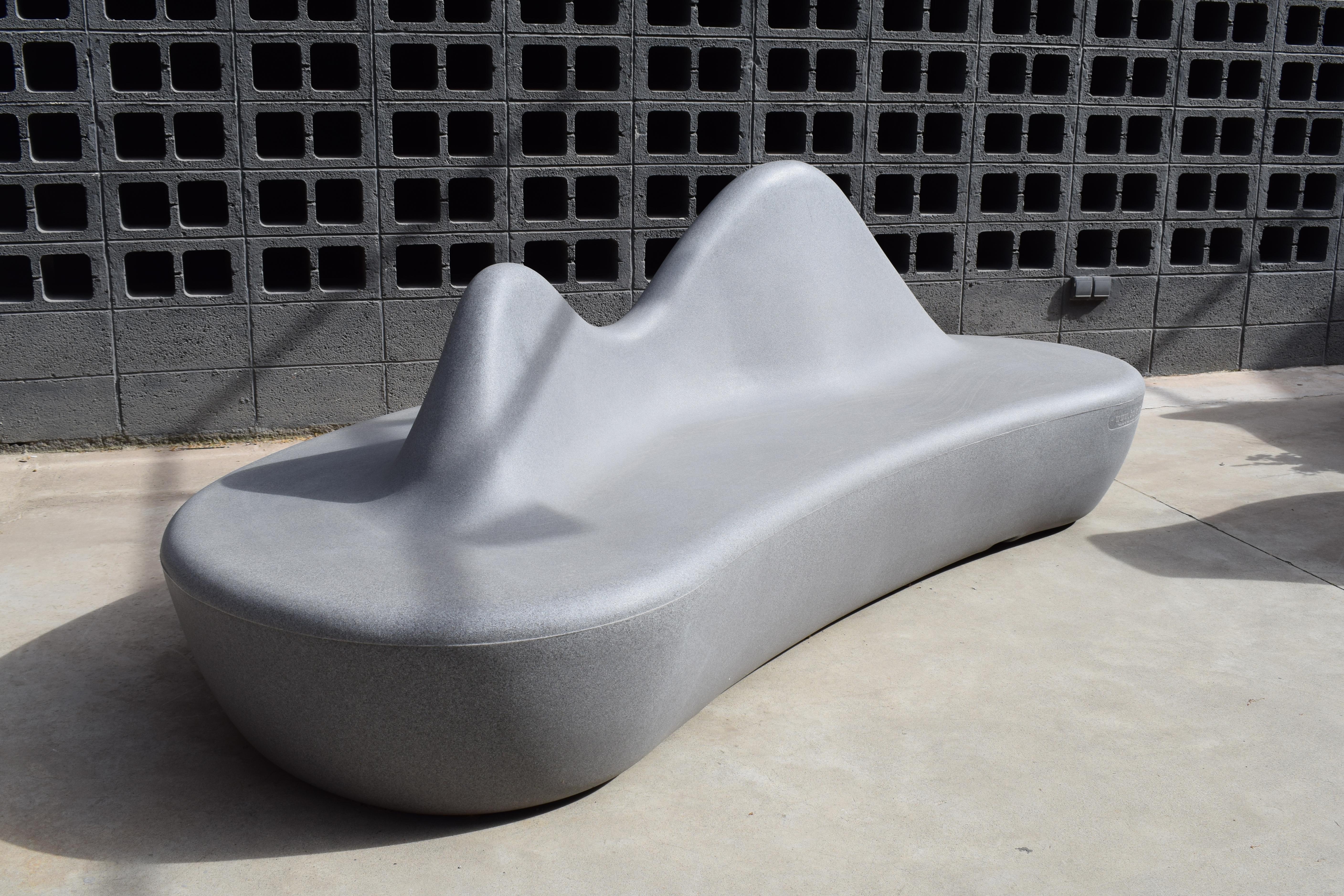 Organic Modern Plastic public bench in grey designed by Ross Lovegrove