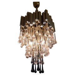 BD Lumica Teardrop Glass Murano Bicolore Chandelier, Spain, 1970