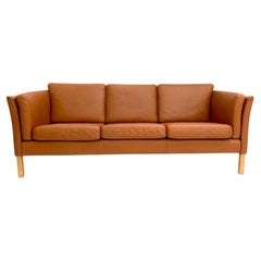 BD Möbel Tan Leather 3 Seater Sofa, Denmark, 1960s