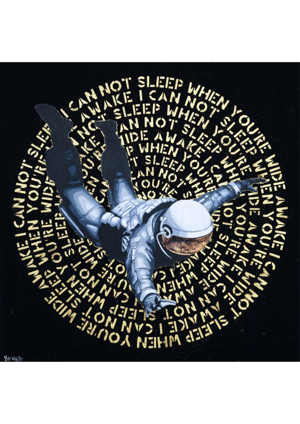 I Can Not Sleep When You're Wide Awake by BD White 

12x12 inches 

Acrylic and 24kt Gold Leaf on wood panel 

Signed by BD White 

COA included
