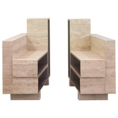 BDC Pair of Side Tables in Travertine and Alucore