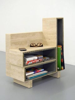 BDC Side Table in Travertine and Alucore, Left