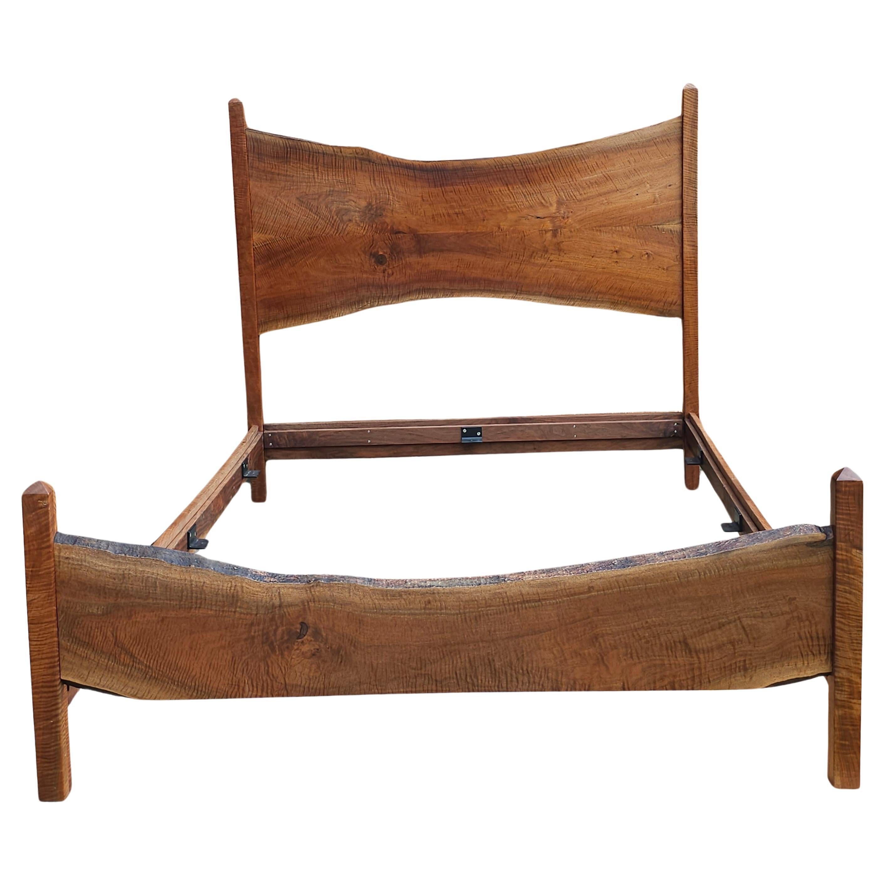 American BDDW Style Live-Edge Handcrafted Claro Walnut Slab Queen Bed For Sale