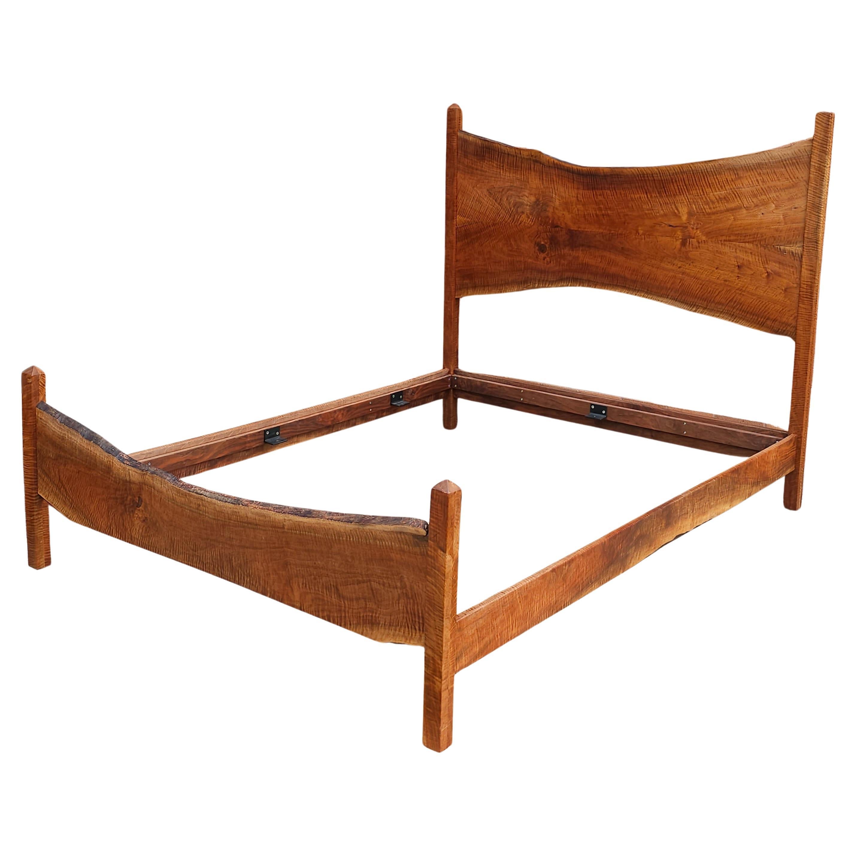 Hand-Crafted BDDW Style Live-Edge Handcrafted Claro Walnut Slab Queen Bed For Sale