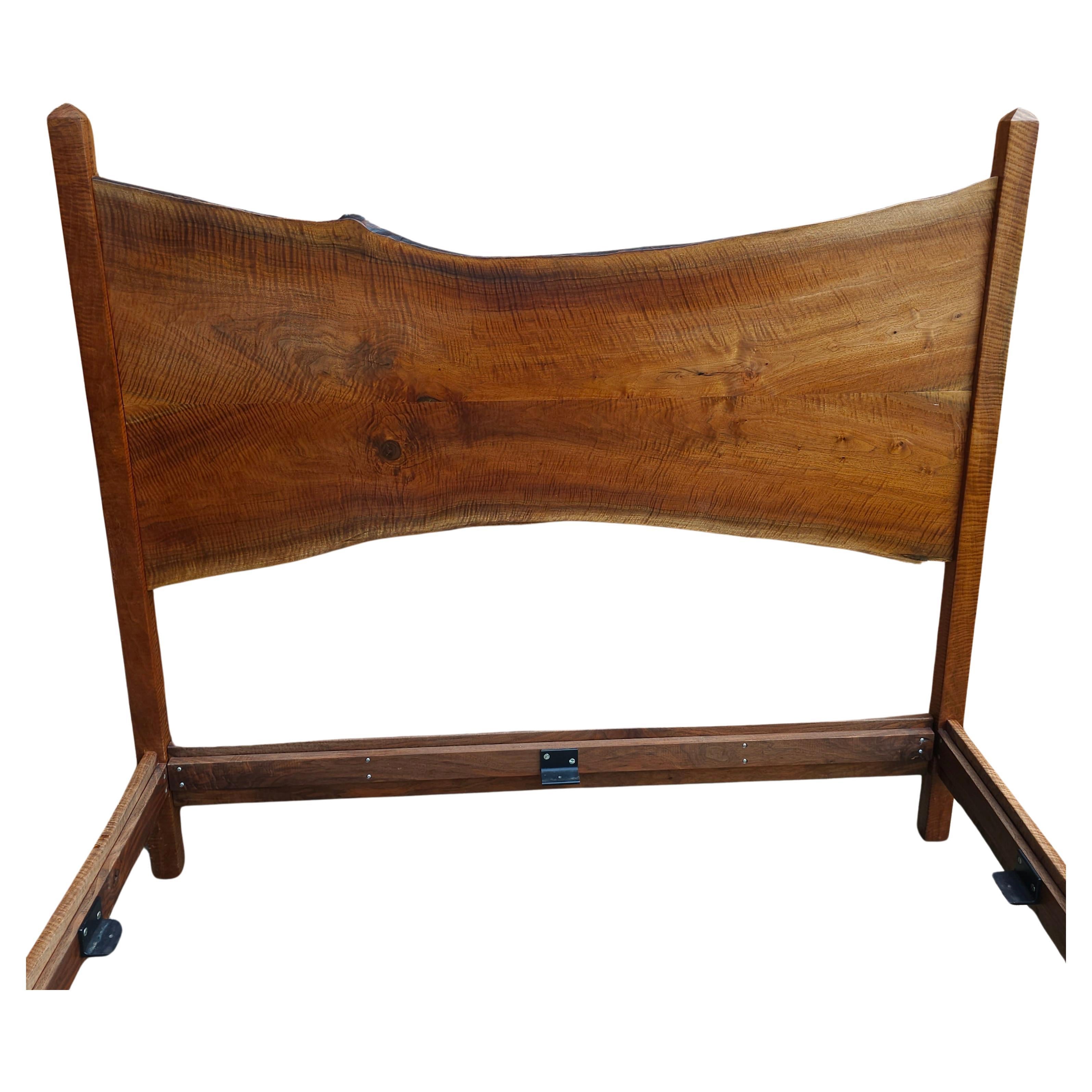 BDDW Style Live-Edge Handcrafted Claro Walnut Slab Queen Bed For Sale 1