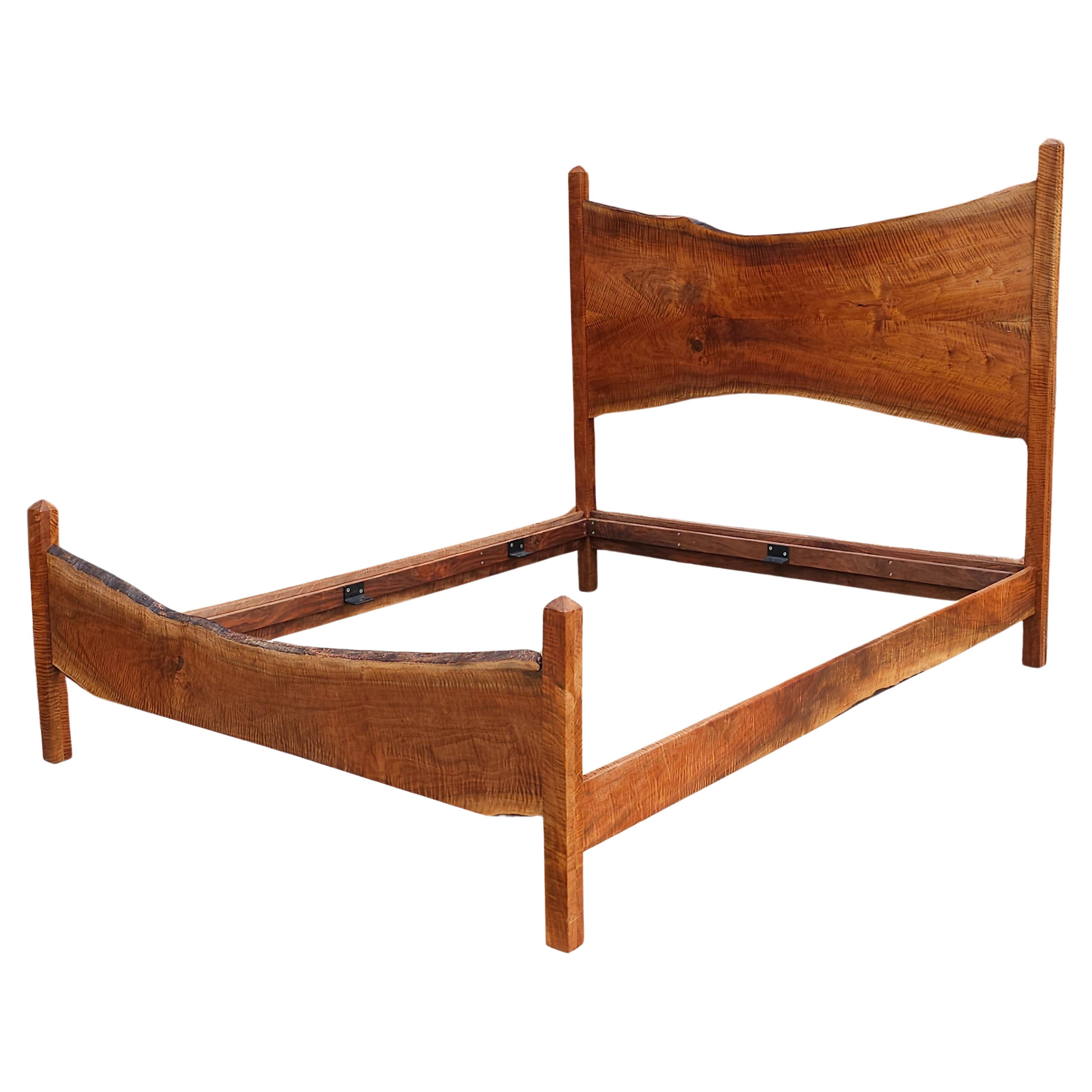 BDDW Style Live-Edge Handcrafted Claro Walnut Slab Queen Bed For Sale