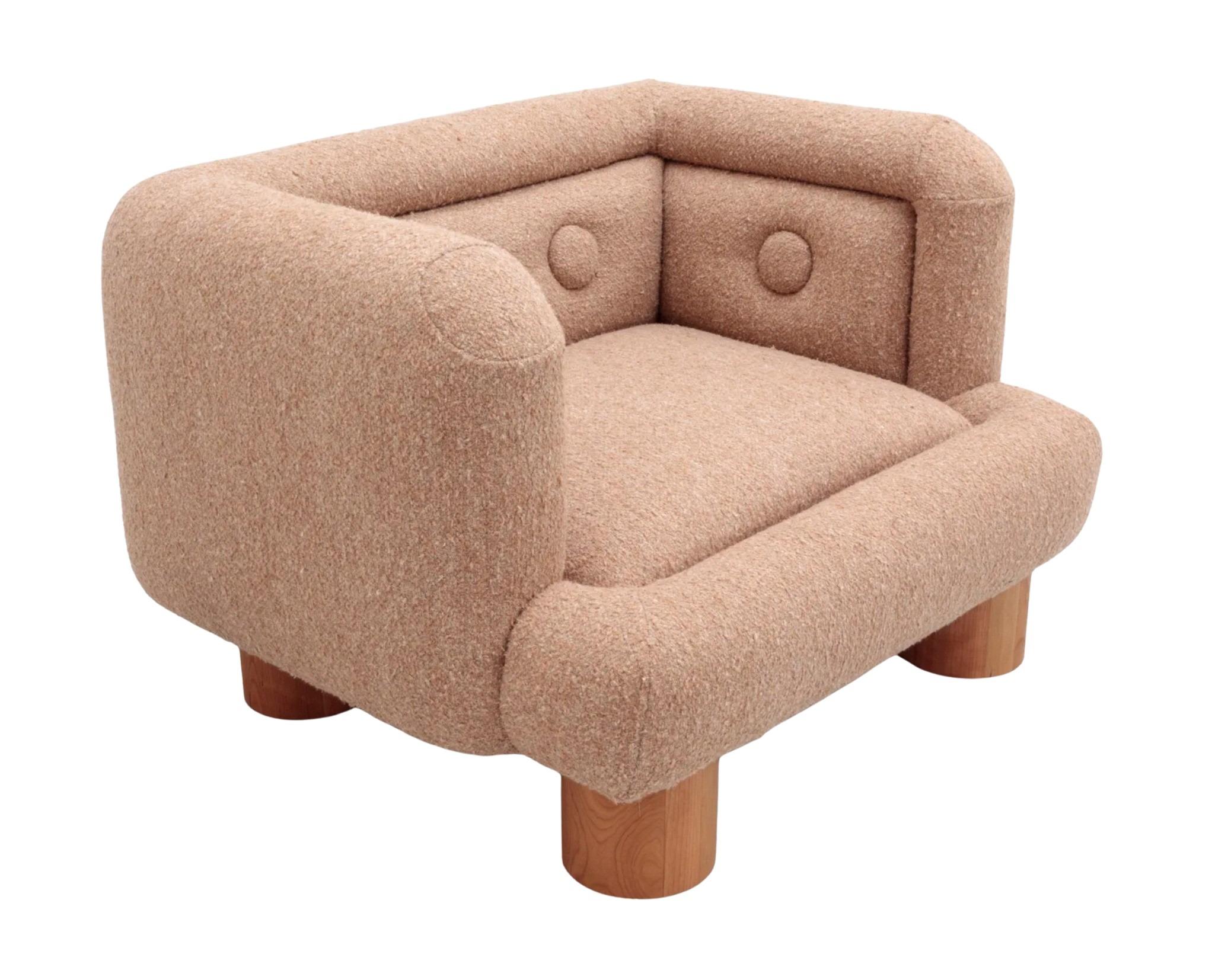 SEV-Drulo Club Chair

A plush and playful presence, the SEV-Drulo Club Chair is upholstered in BDDW’s signature Fabric #316, a rich, nubby textile that invites touch. Its charming proportions and sculptural silhouette rest on solid cherry wood legs,