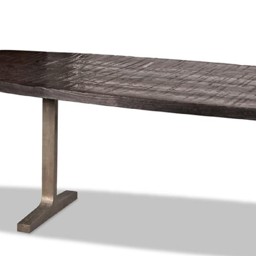 Oval split bamboo top dining table with bronze base by BDDW.