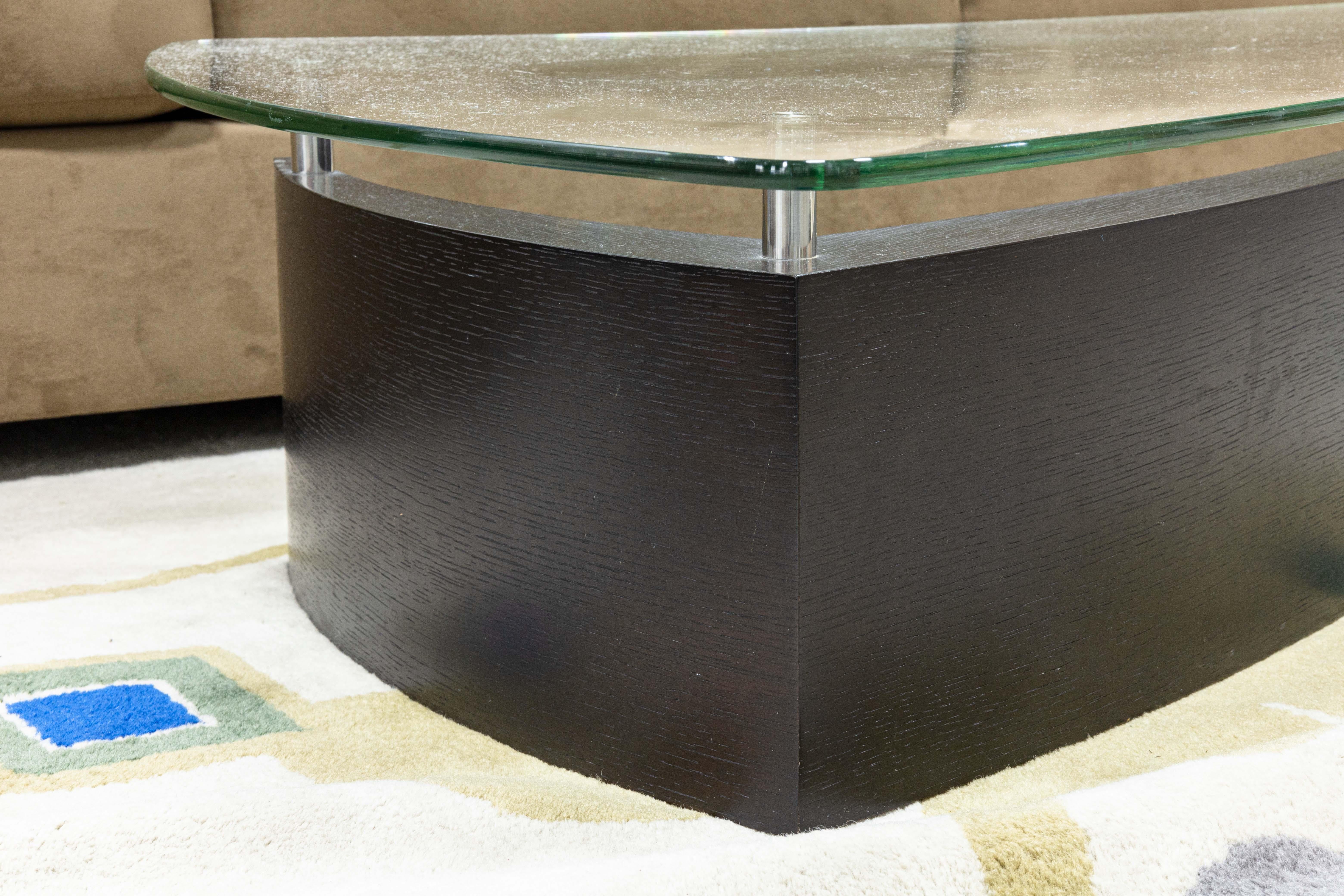 20th Century BDI Furniture Fin 1106 Black Wood Metal and Glass Contemporary Coffee Table