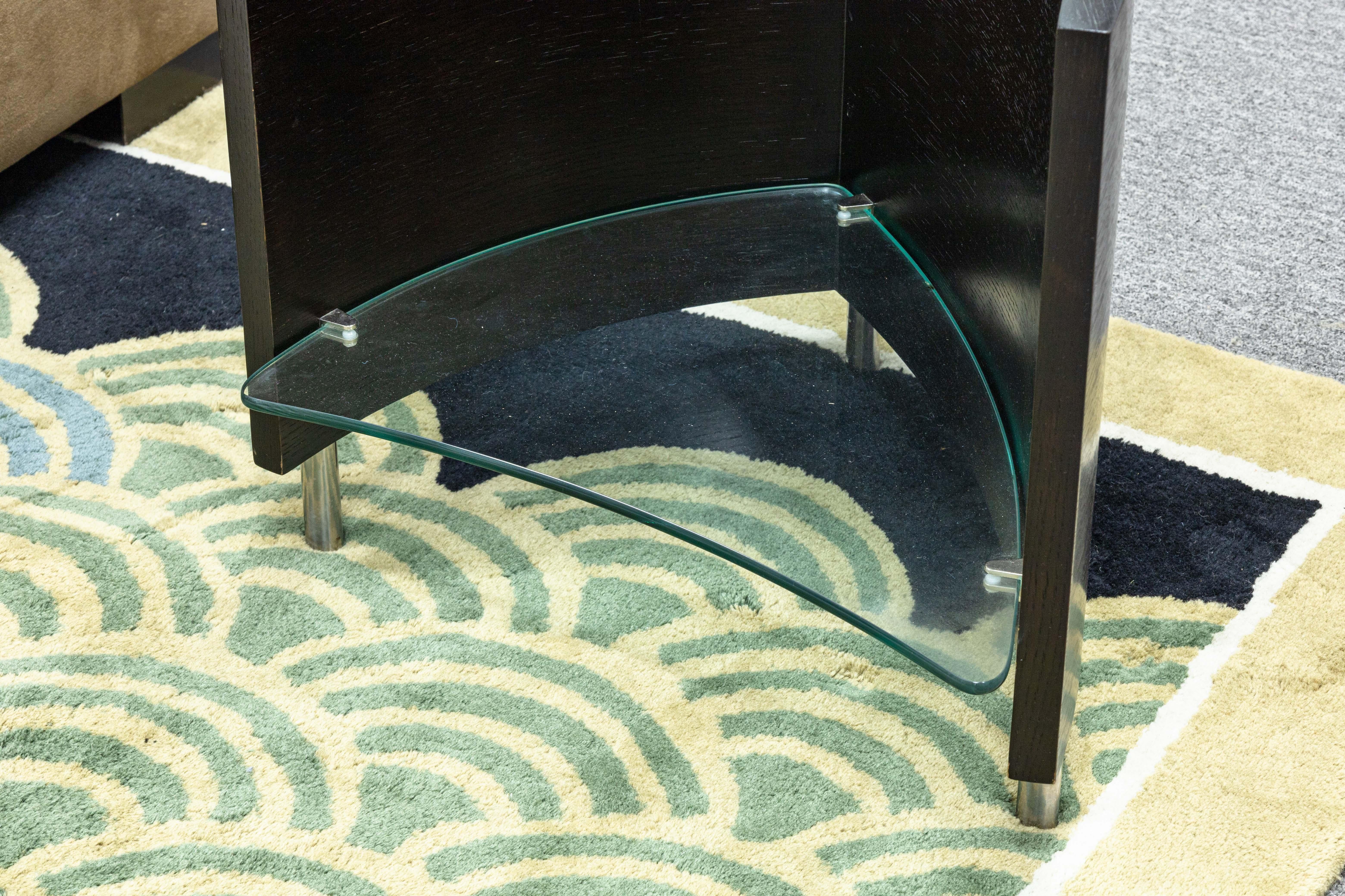 Modern BDI Furniture Fin 1110 Black Wood Metal and Glass Contemporary Side End Table