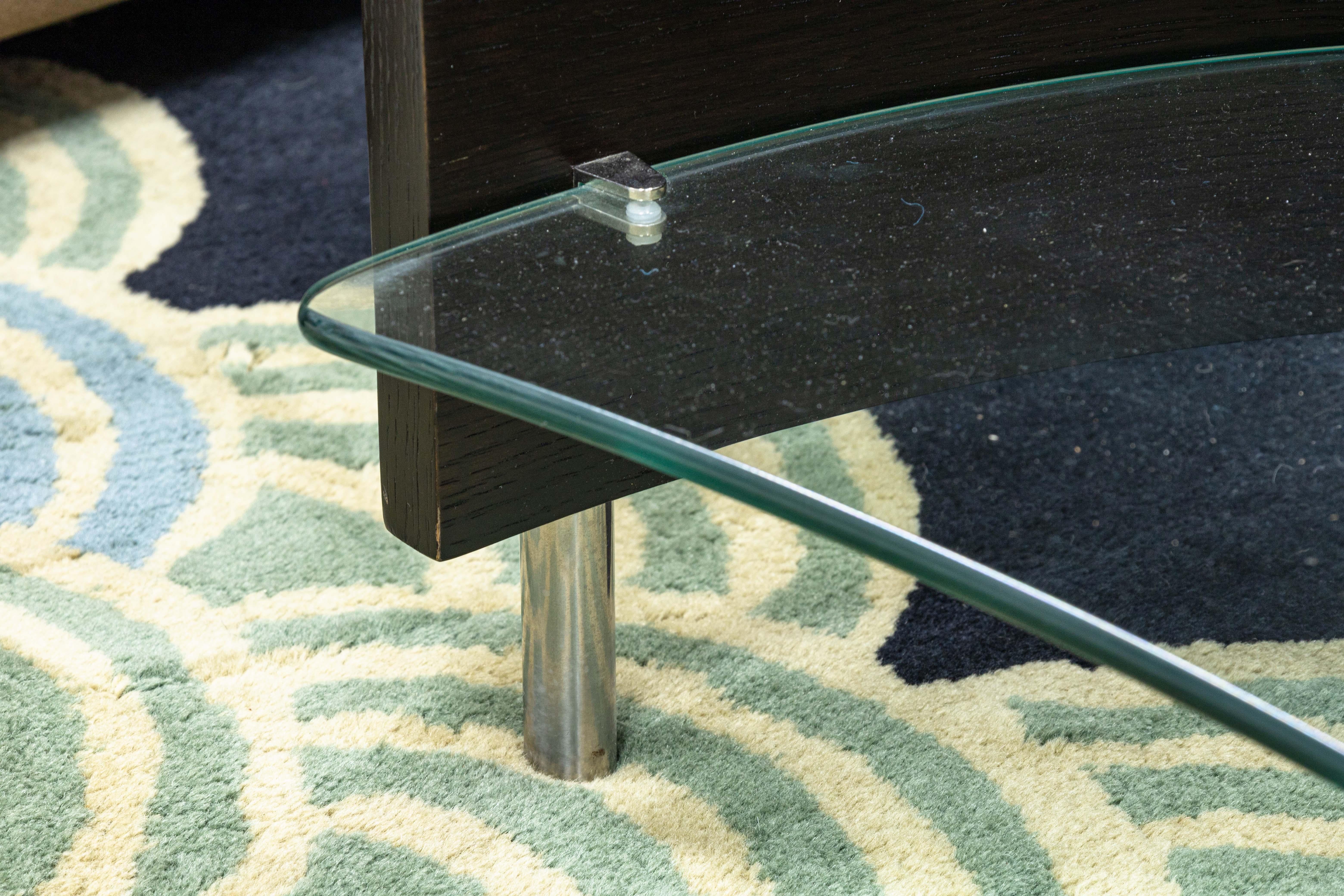 BDI Furniture Fin 1110 Black Wood Metal and Glass Contemporary Side End Table In Good Condition In Keego Harbor, MI