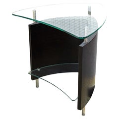 Used BDI Furniture Fin 1110 Black Wood Metal and Glass Contemporary Side End Table
