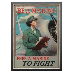 "Be A Marine, Free A Marine To Fight" Vintage WWII Marines Recruitment Poster