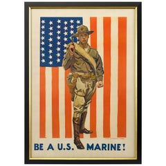 "Be a U.S. Marine!" Antique WWI Recruitment Poster by James M. Flagg, circa 1917